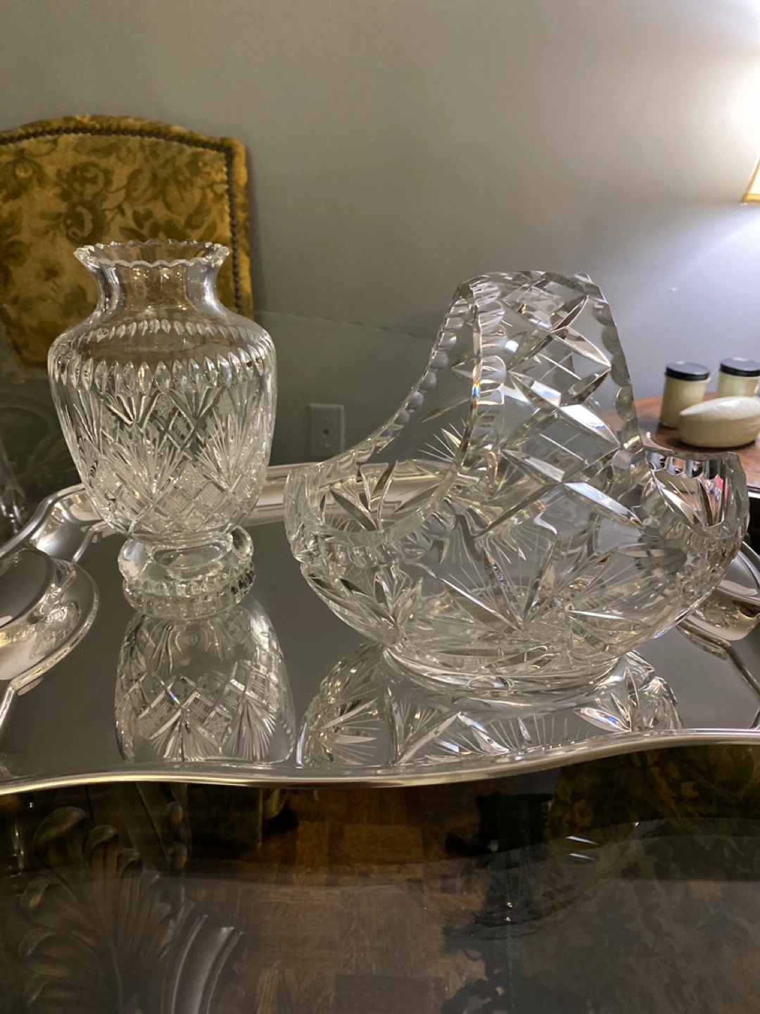 Crystal vase and basket
