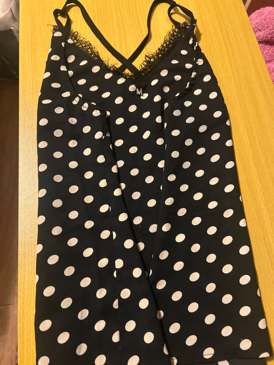 Black and White Polka Dot Cami with Lace Trim - photo 2