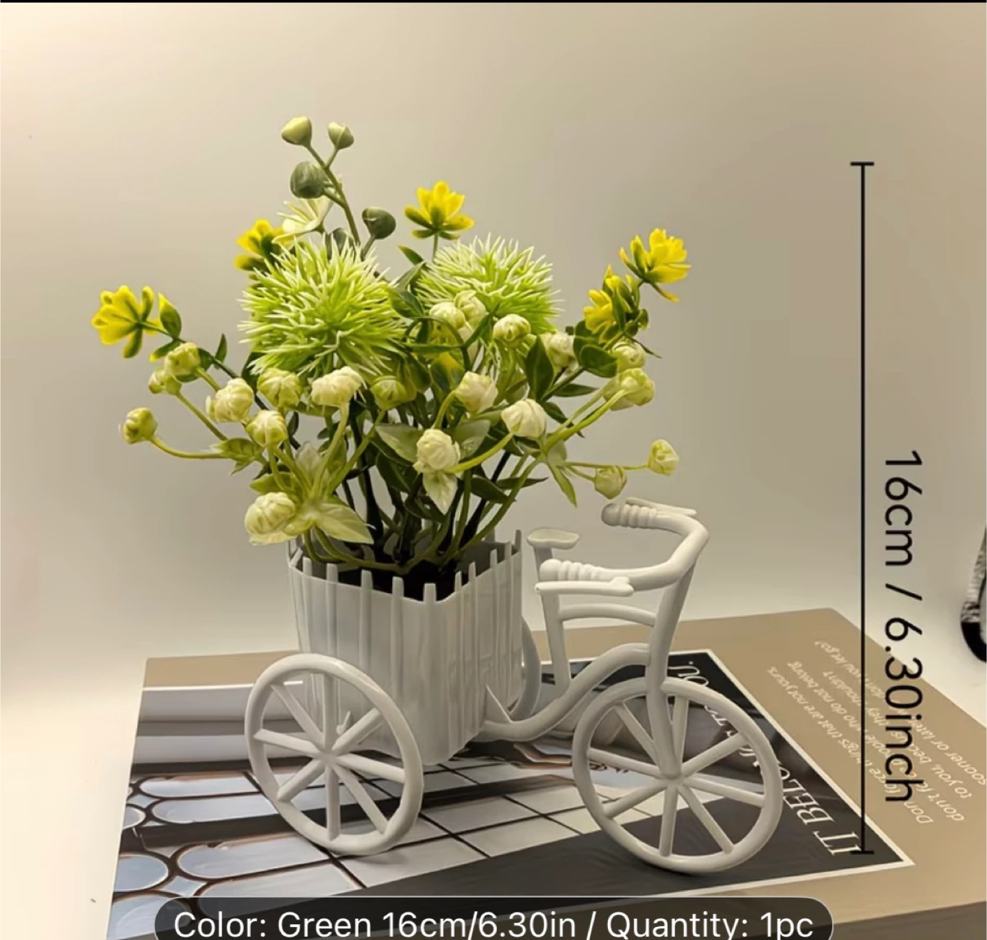 White Bicycle Planter with Green Faux Flowers - photo 2