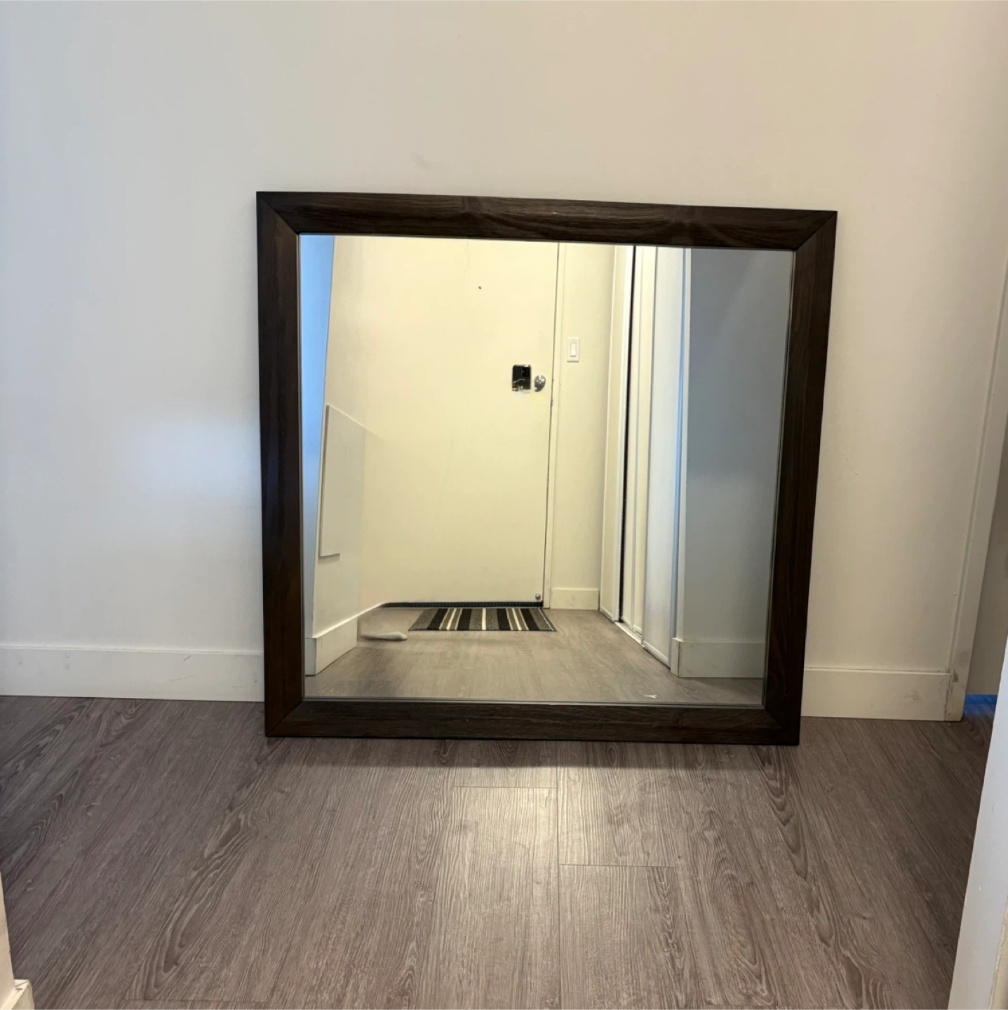 Large Decorative Mirror with Dark Wood Frame