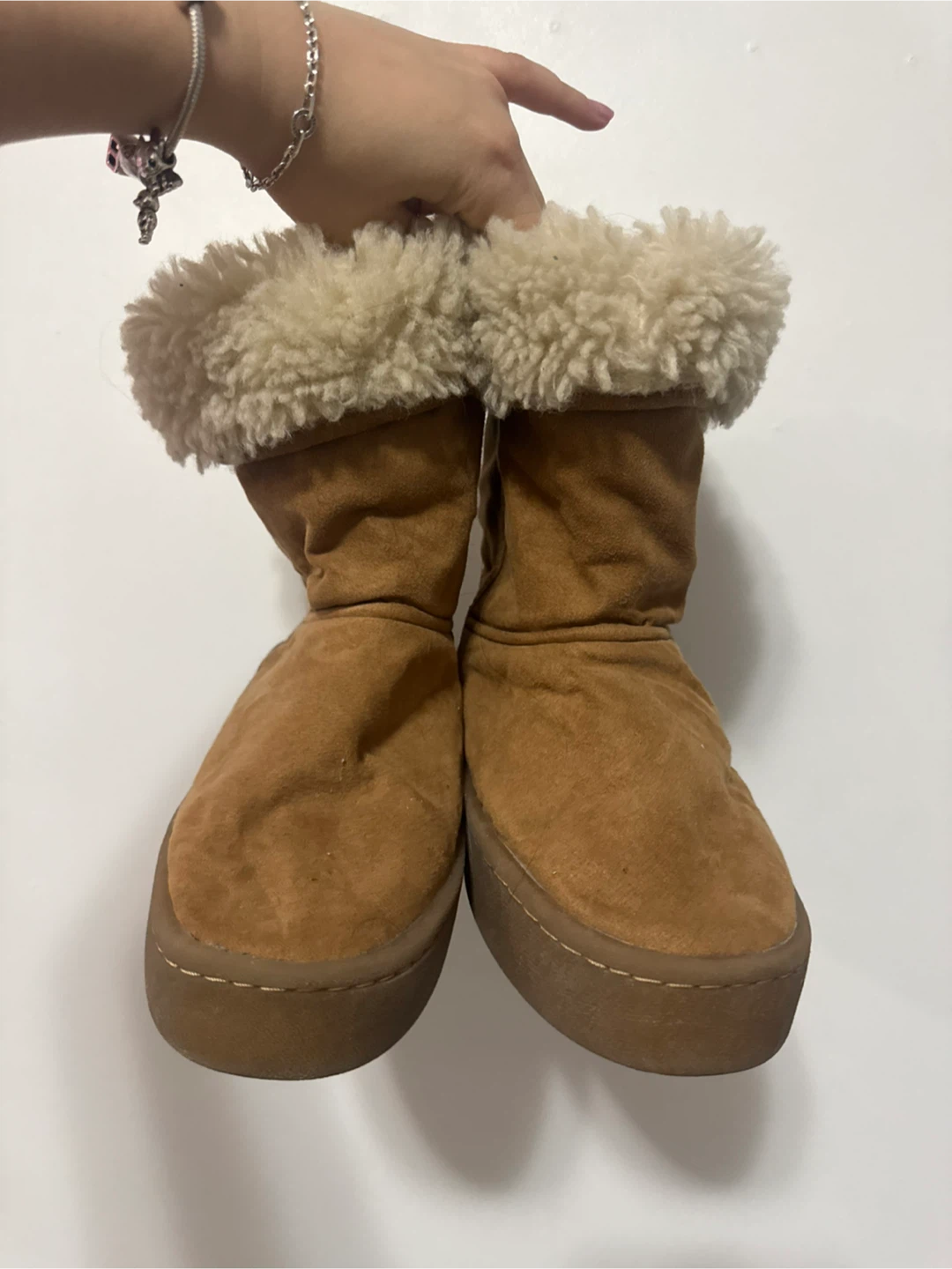 Brown Suede & Shearling Boots - Size 7