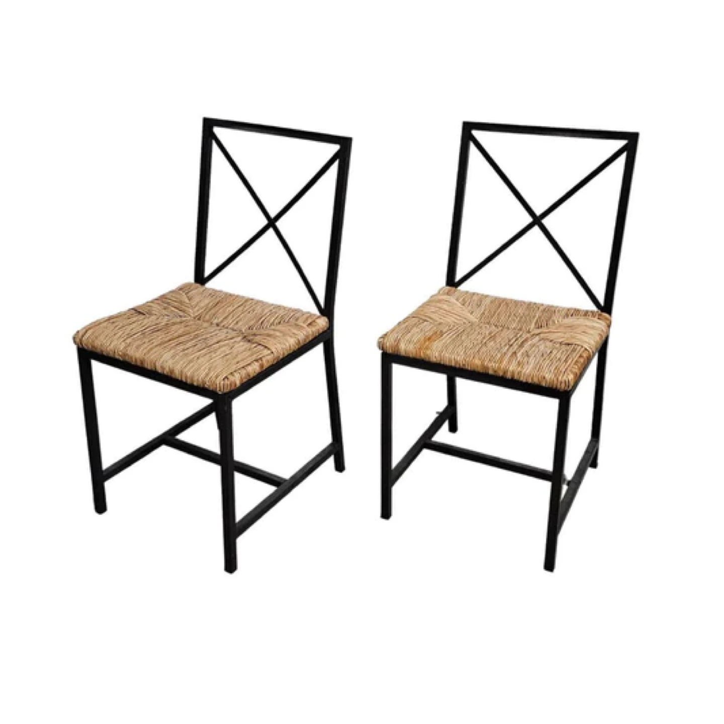 Set 2 Ikea granas black iron metal rattan wicker dining chairs