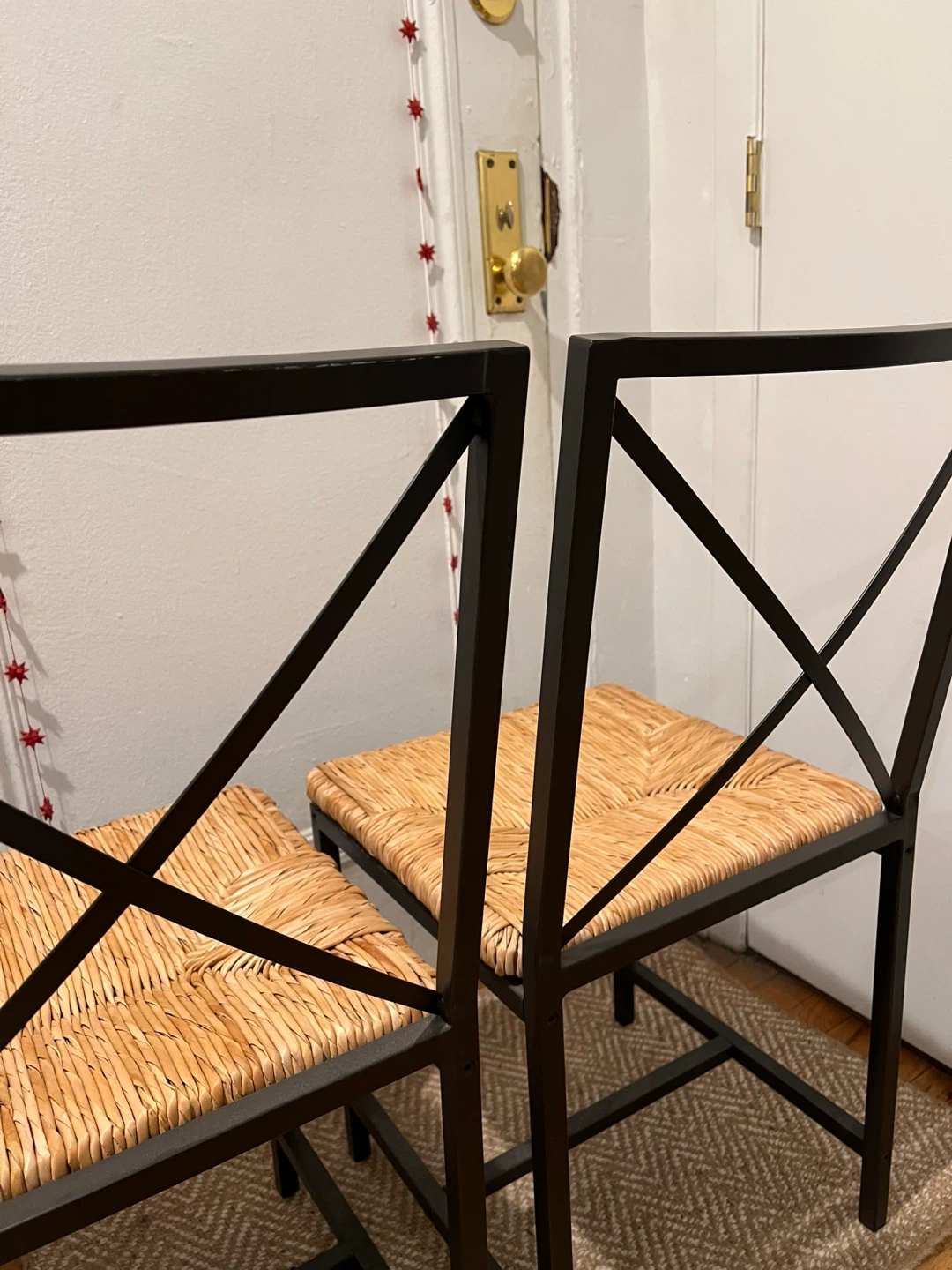 Set 2 Ikea granas black iron metal rattan wicker dining chairs - photo 2