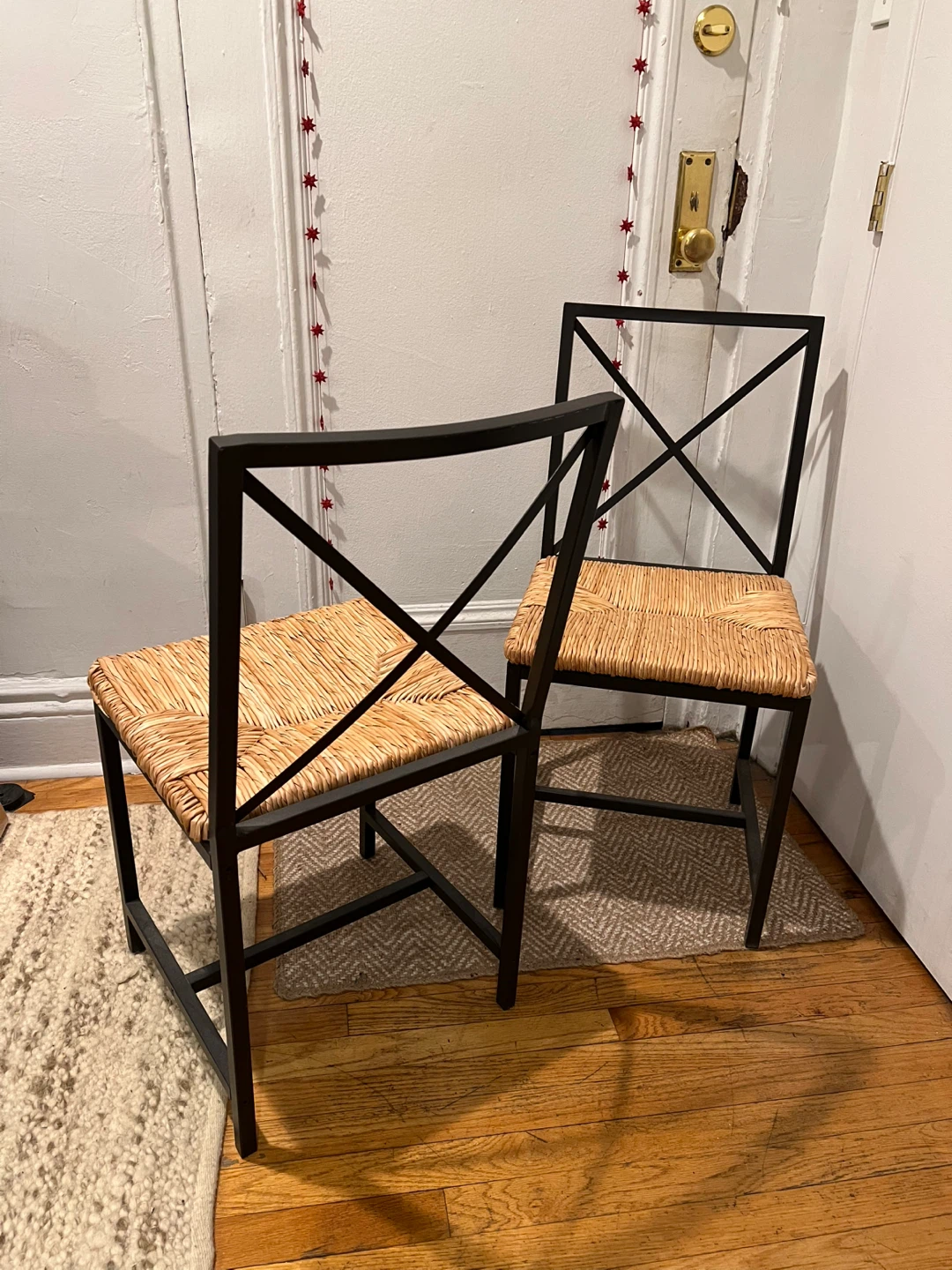 Set 2 Ikea granas black iron metal rattan wicker dining chairs - photo 5