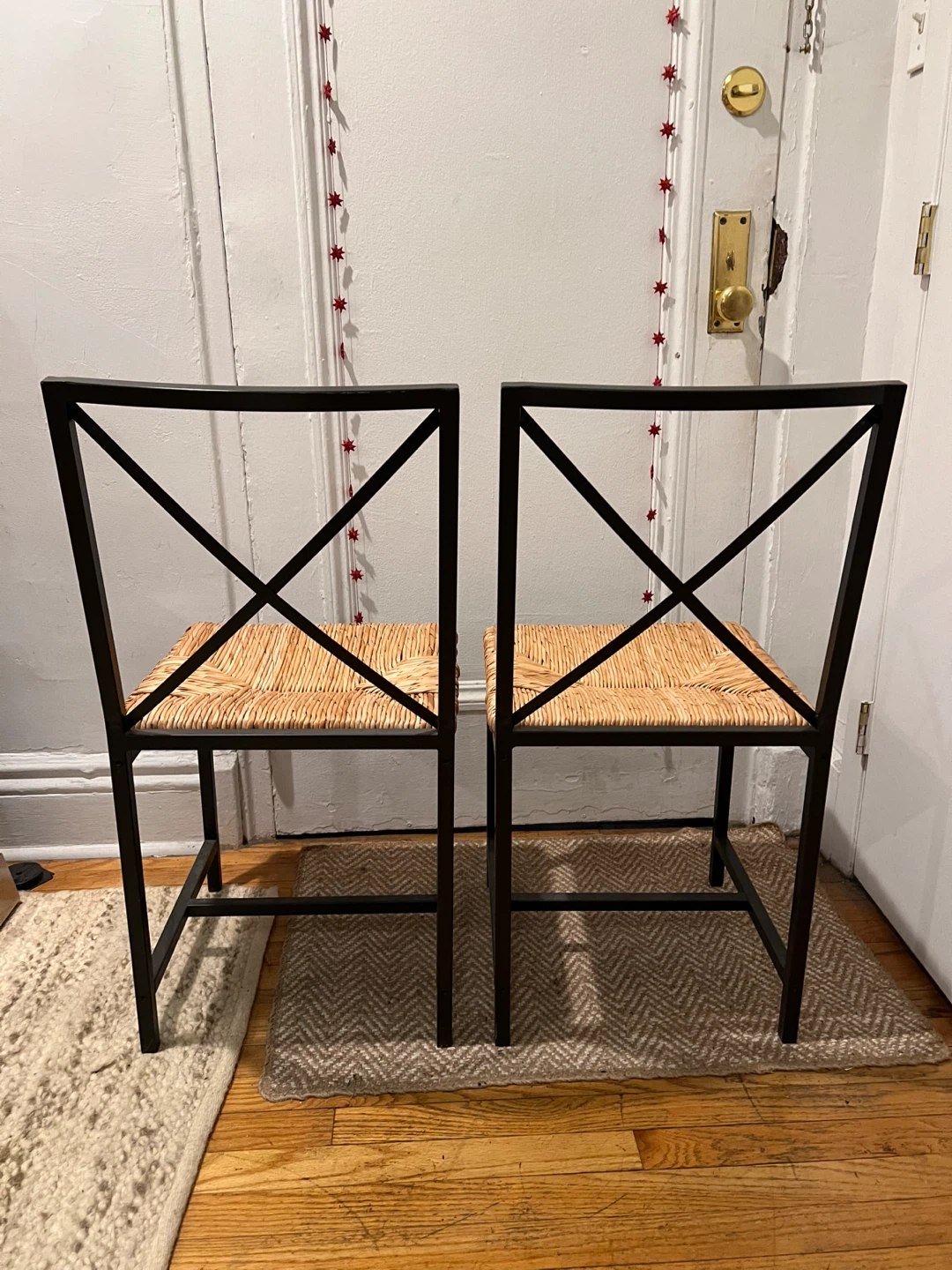 Set 2 Ikea granas black iron metal rattan wicker dining chairs - photo 3