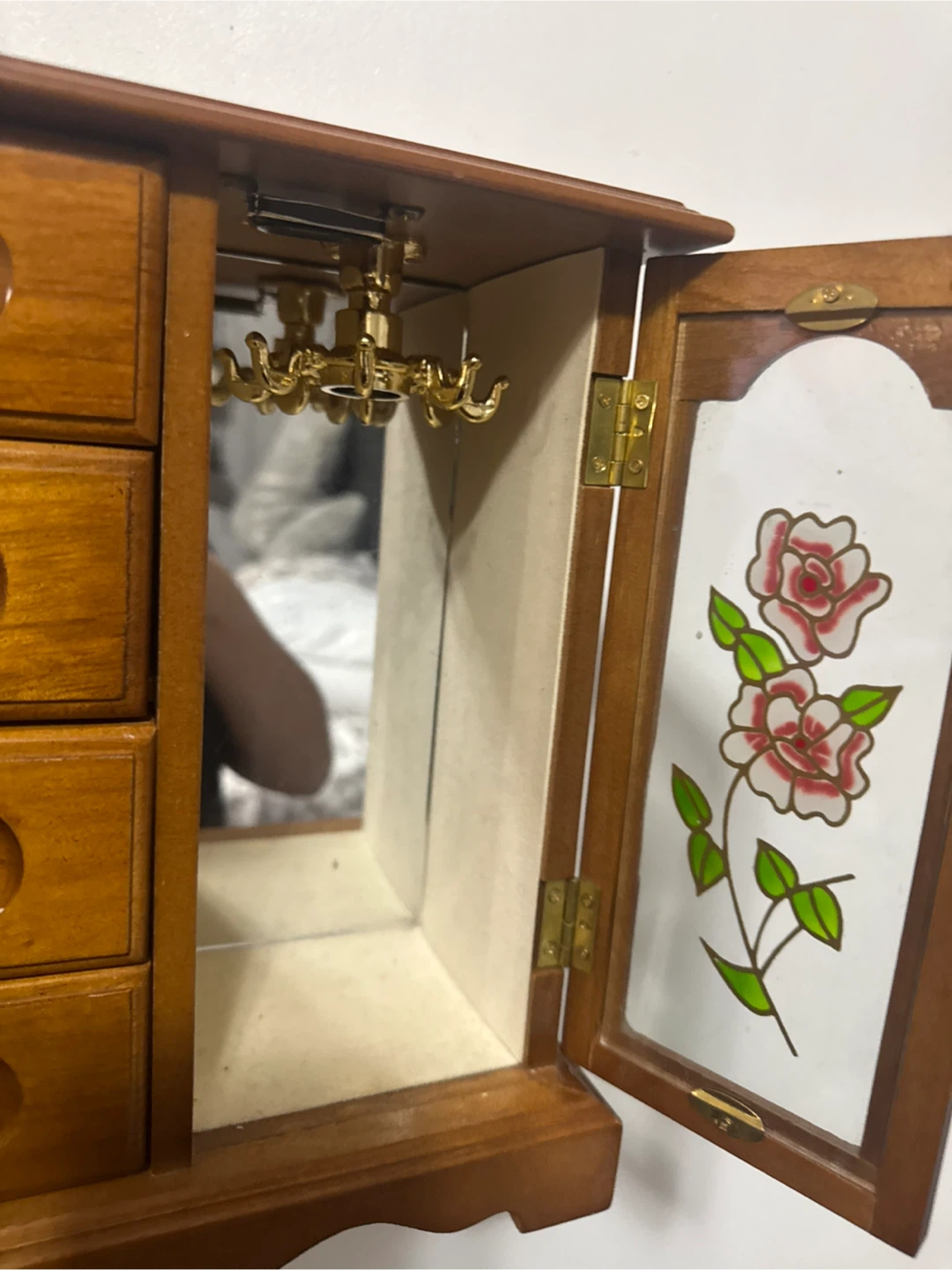 Antique - Wooden Jewelry Box with Rose Design - photo 2