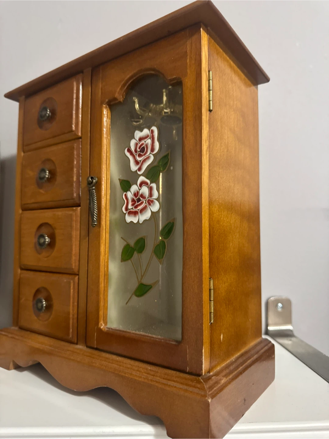 Antique - Wooden Jewelry Box with Rose Design - photo 3
