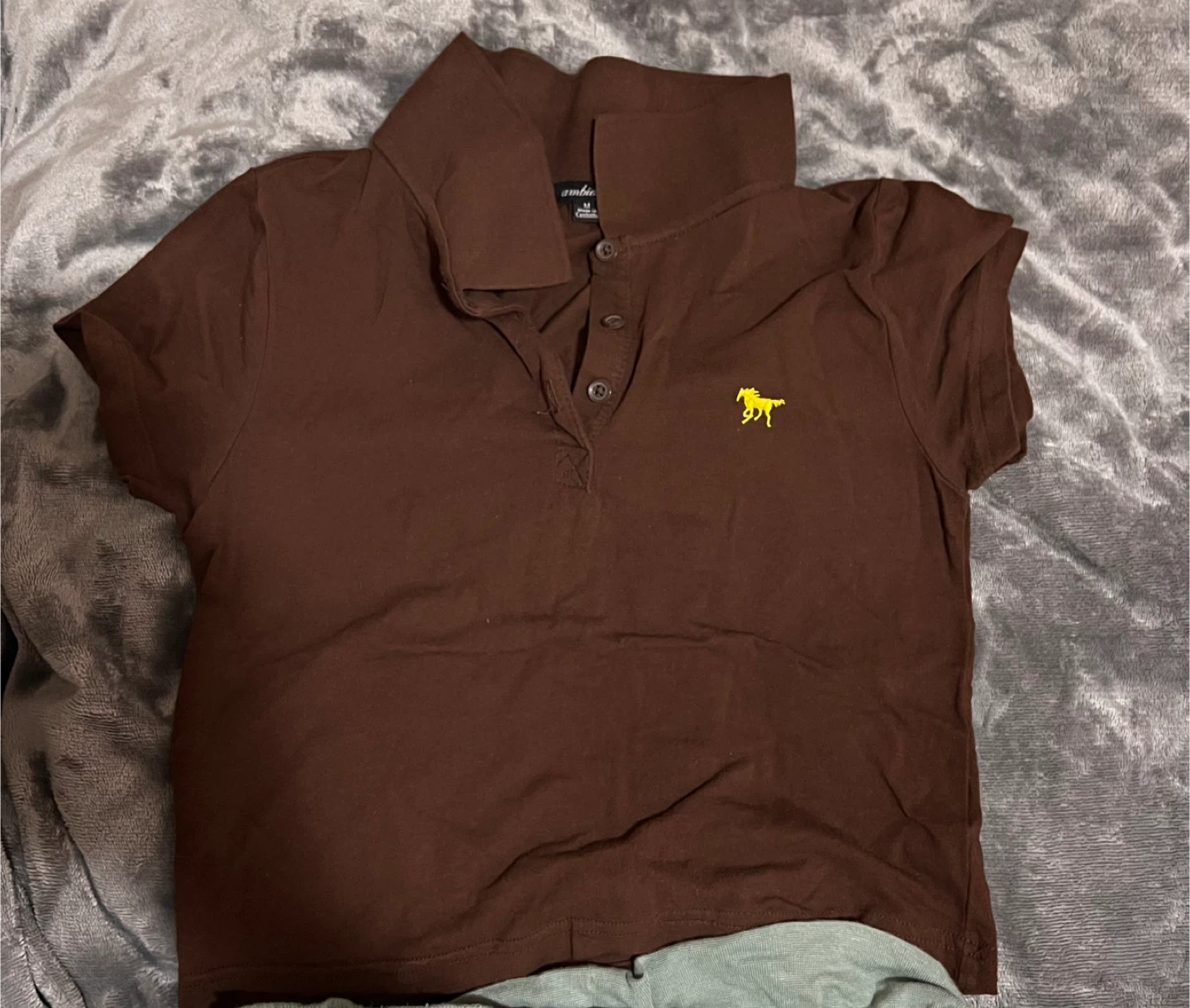 Brown Short Sleeve Polo Shirt with Horse Logo - Medium