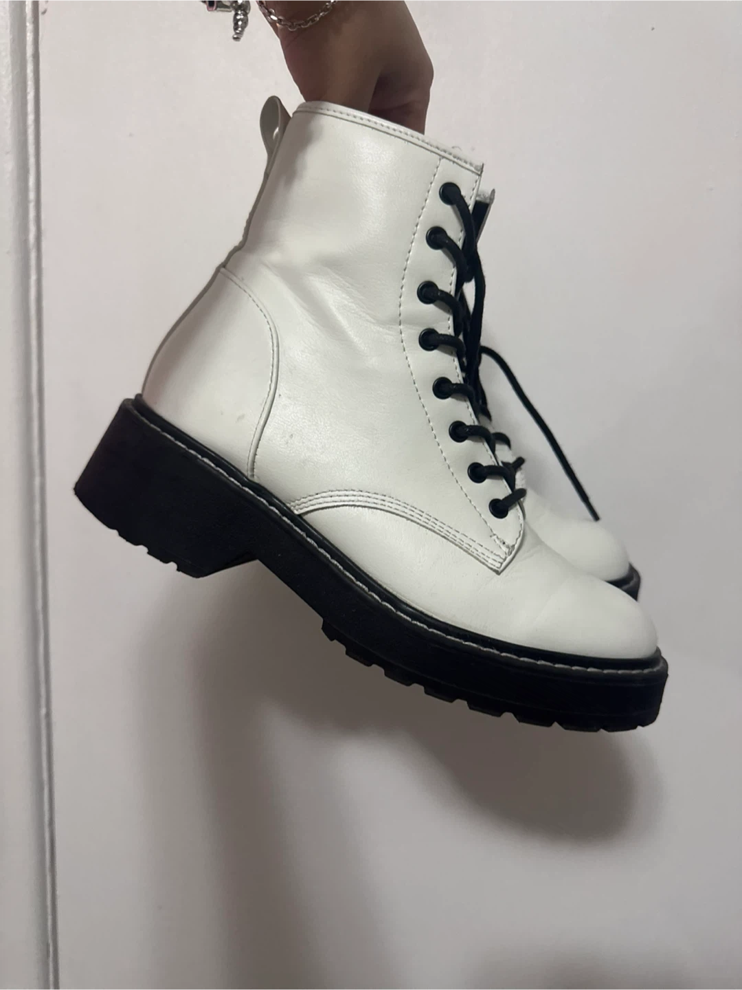 White Lace-Up Combat Boots - photo 2