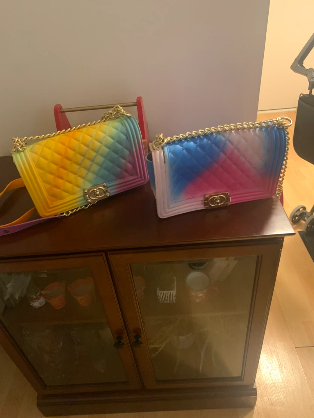 2 Rainbow & Pink Tie-Dye Jelly Handbags both are in 20