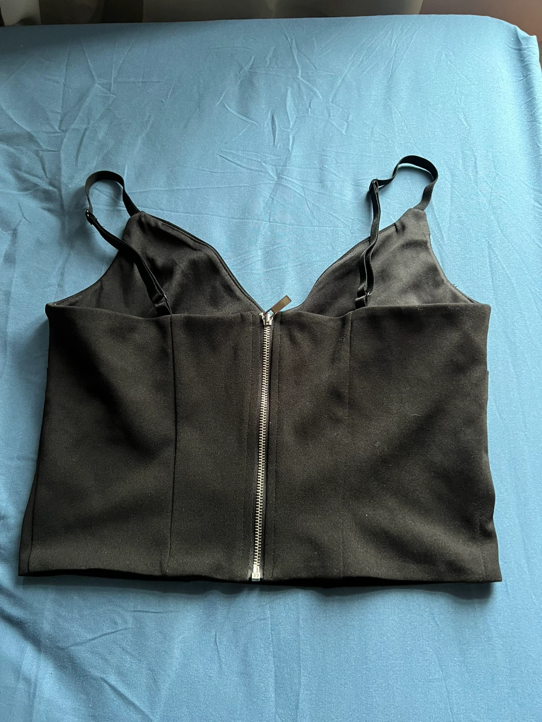 Black Cropped Cami Top with Zipper - photo 2