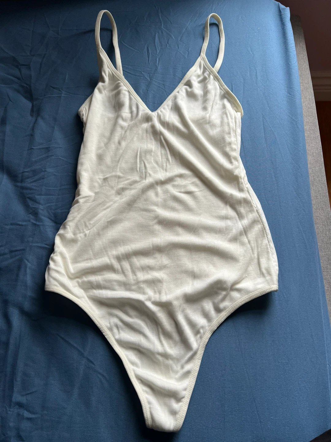White Ribbed Thong Bodysuit