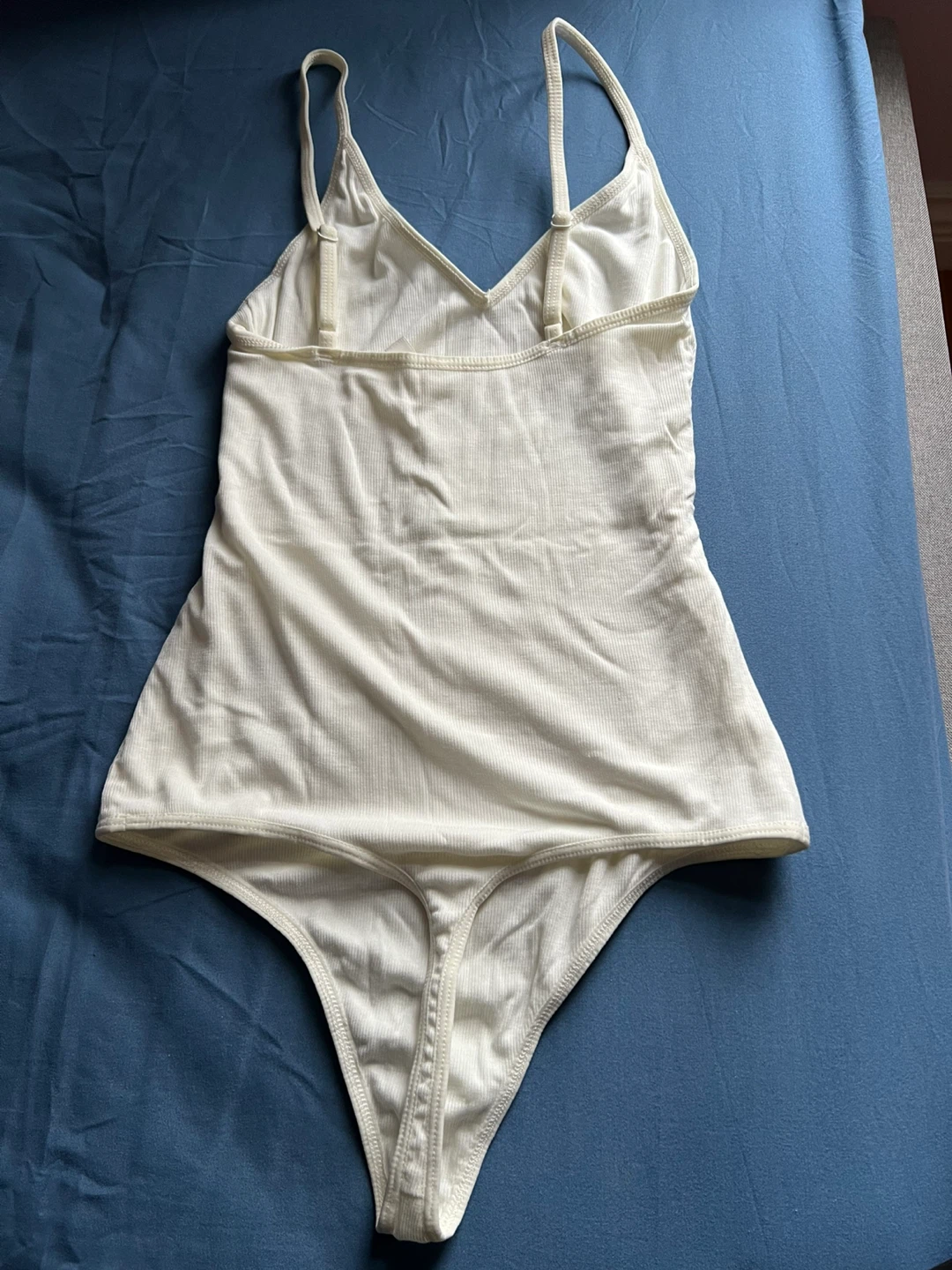White Ribbed Thong Bodysuit - photo 2