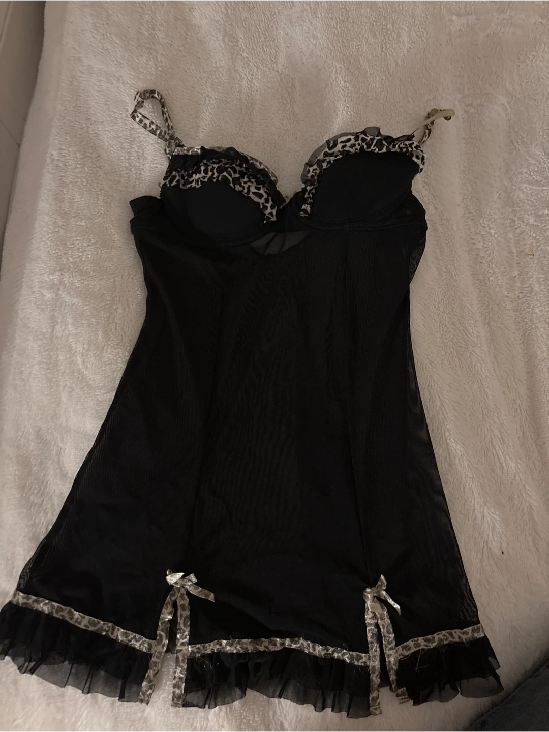 Black Babydoll Lingerie Leopard Print Trim