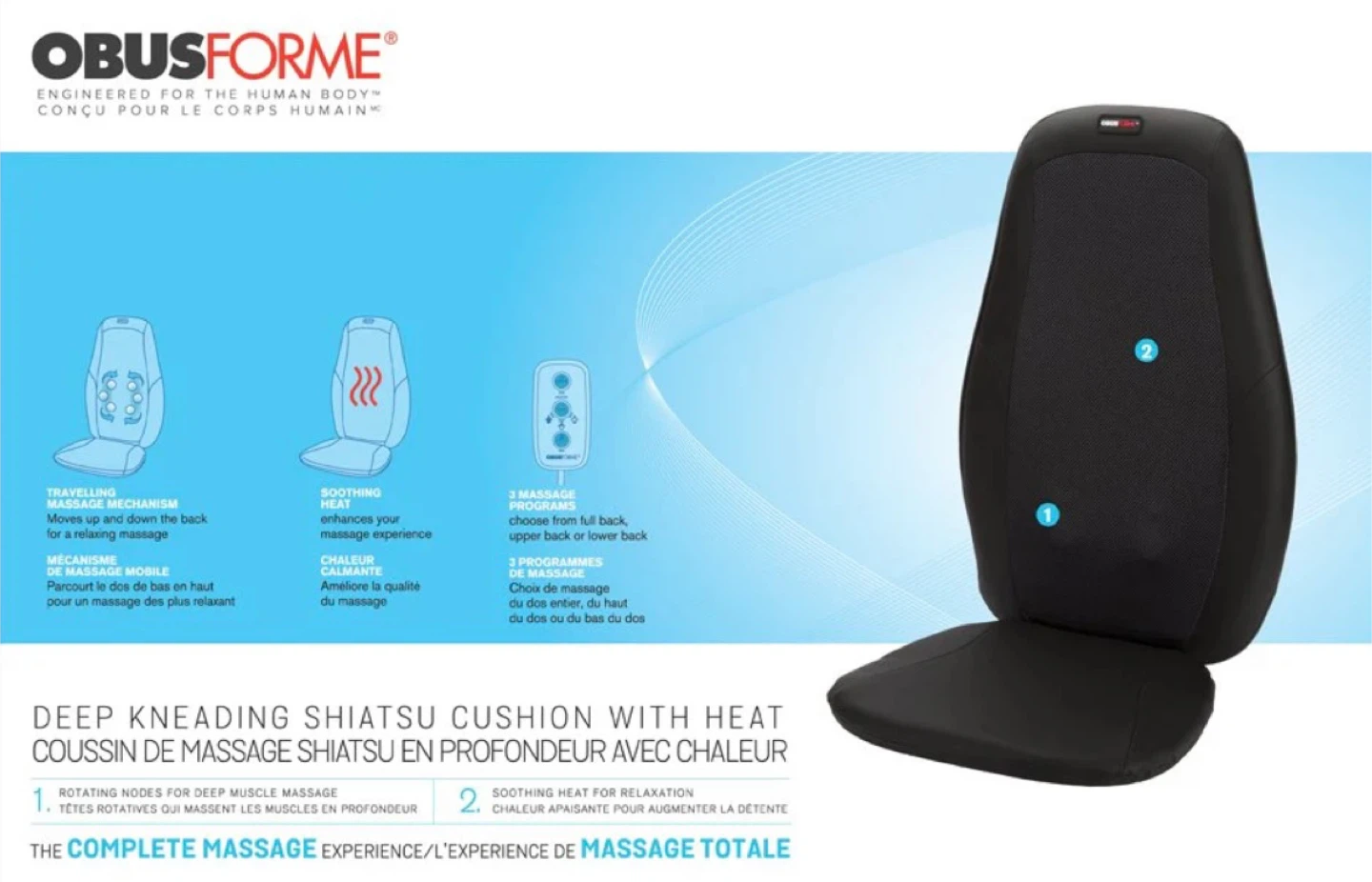 Obusforme Deep Kneading Shiatsu Massage Cushion with Heat