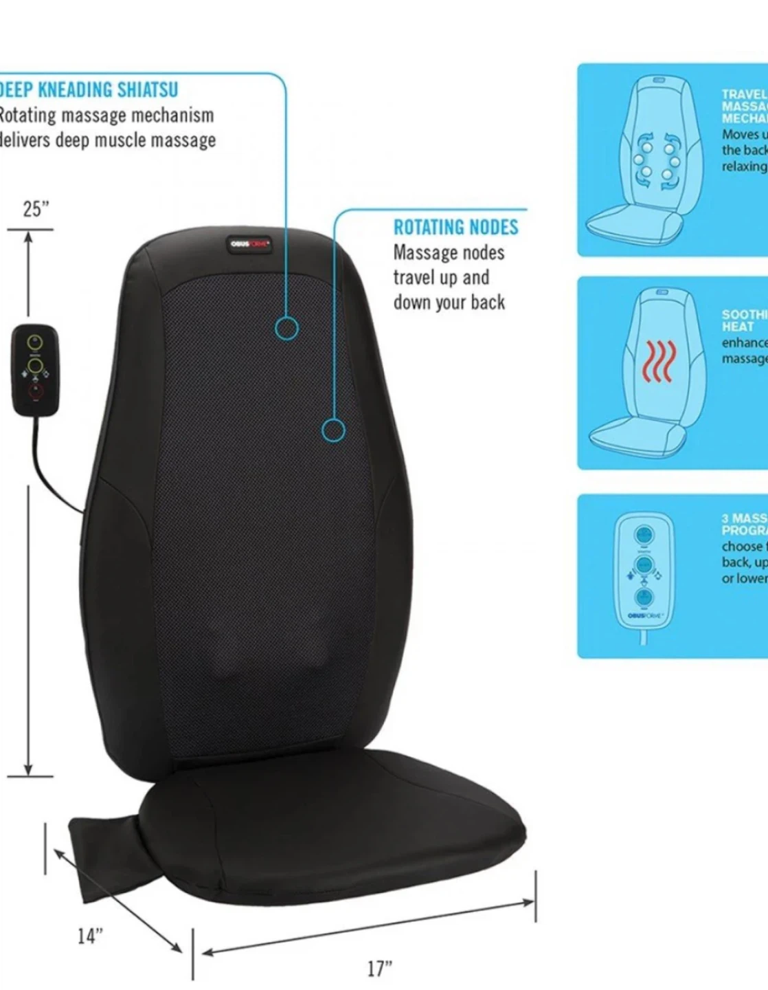 Obusforme Deep Kneading Shiatsu Massage Cushion with Heat - photo 2