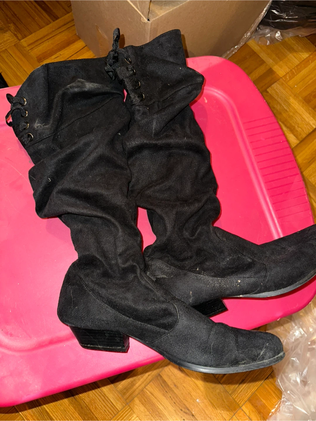 Black Suede Lace-Up Boots