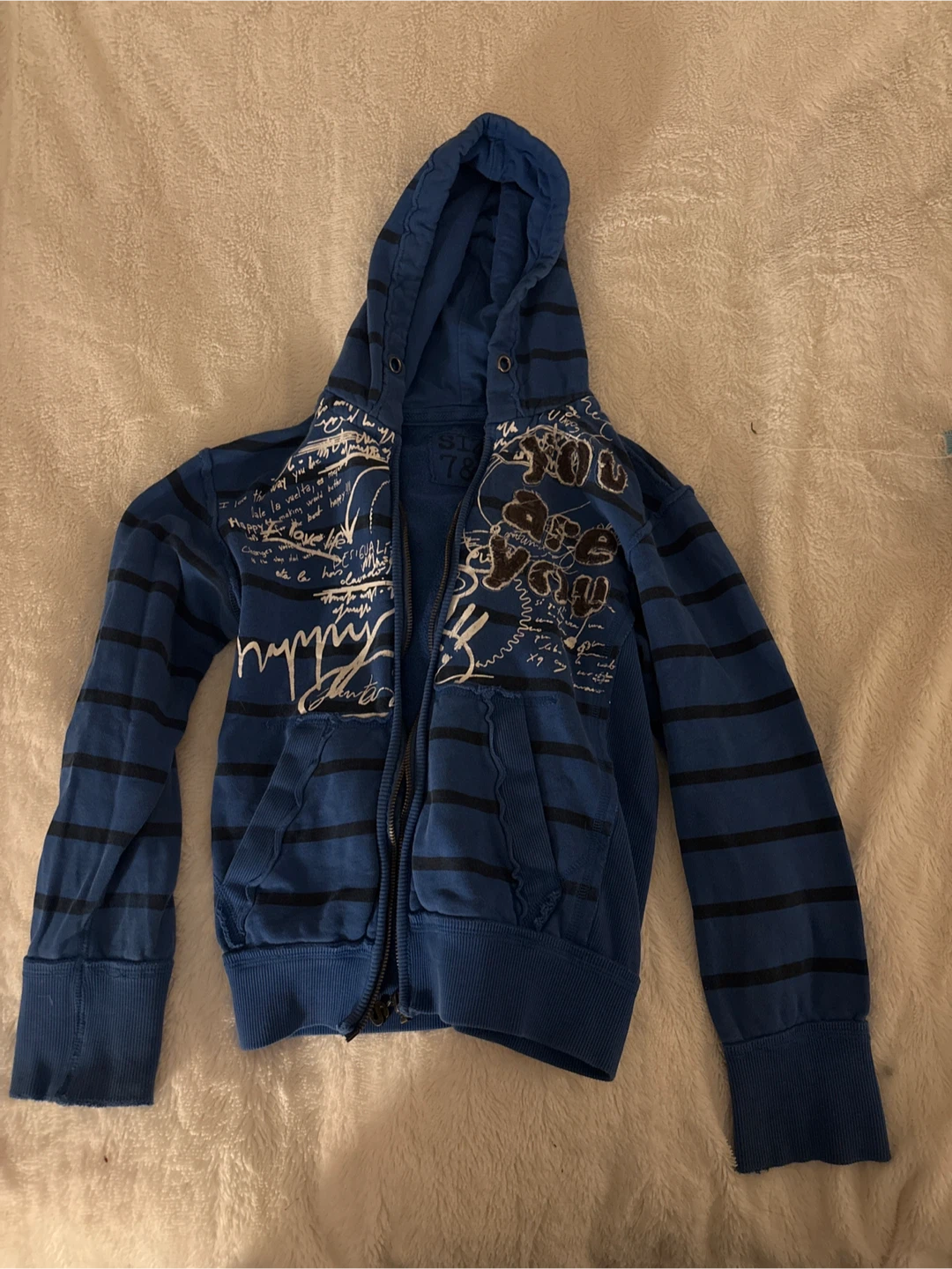 Kids Blue Striped Hoodie Size 7 & 8