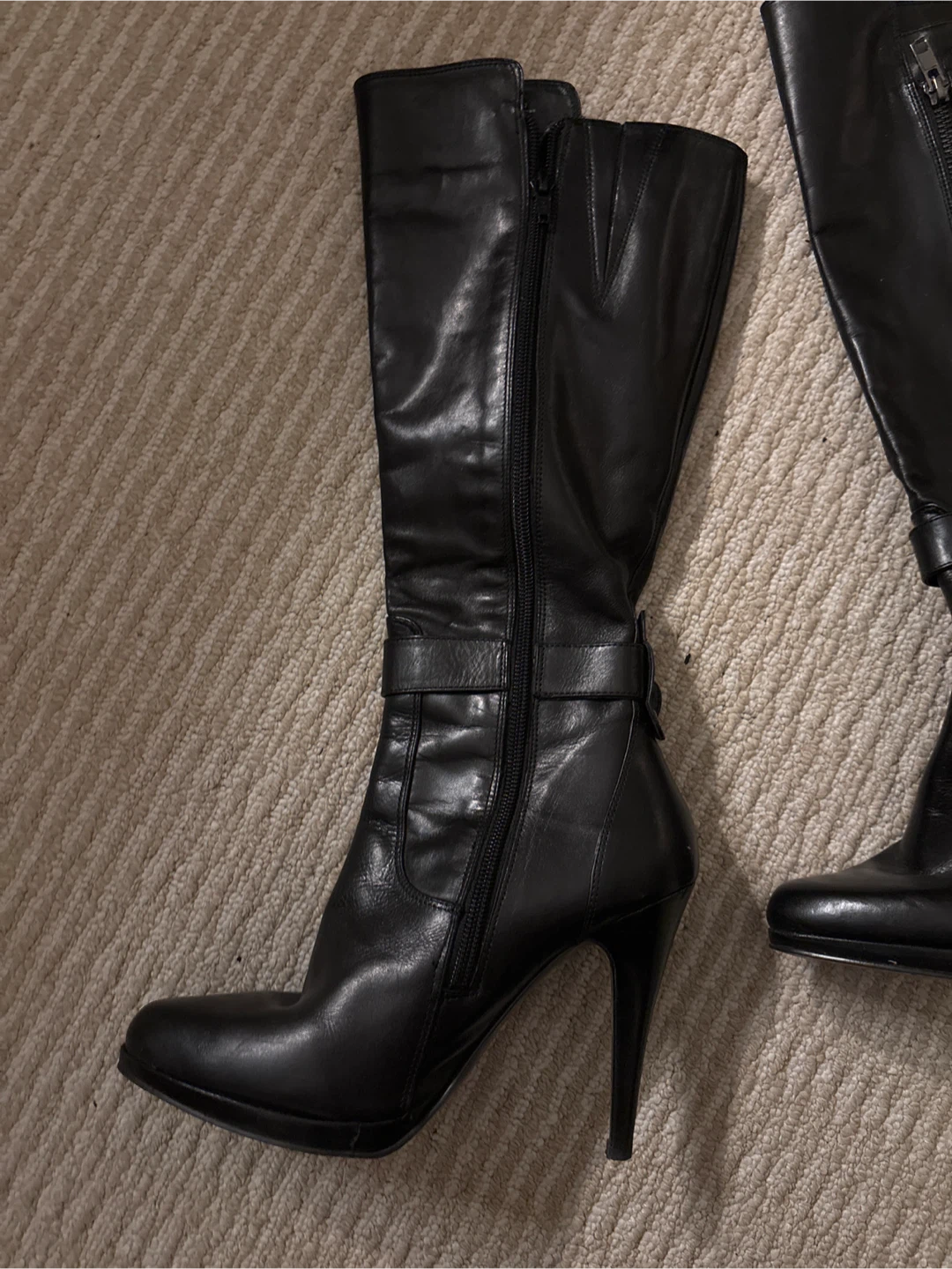 Black Leather Knee-High Boots - photo 2