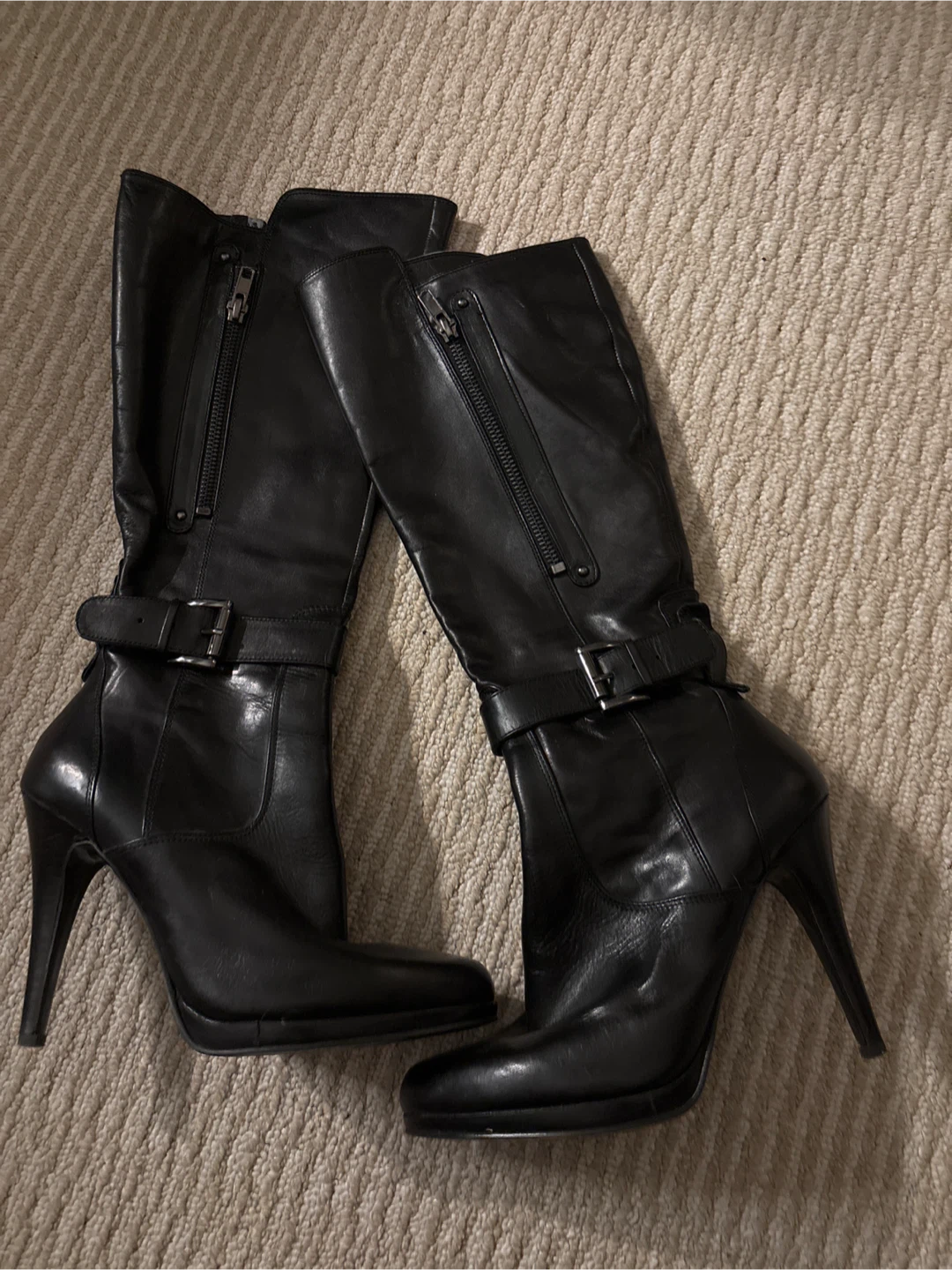 Black Leather Knee-High Boots