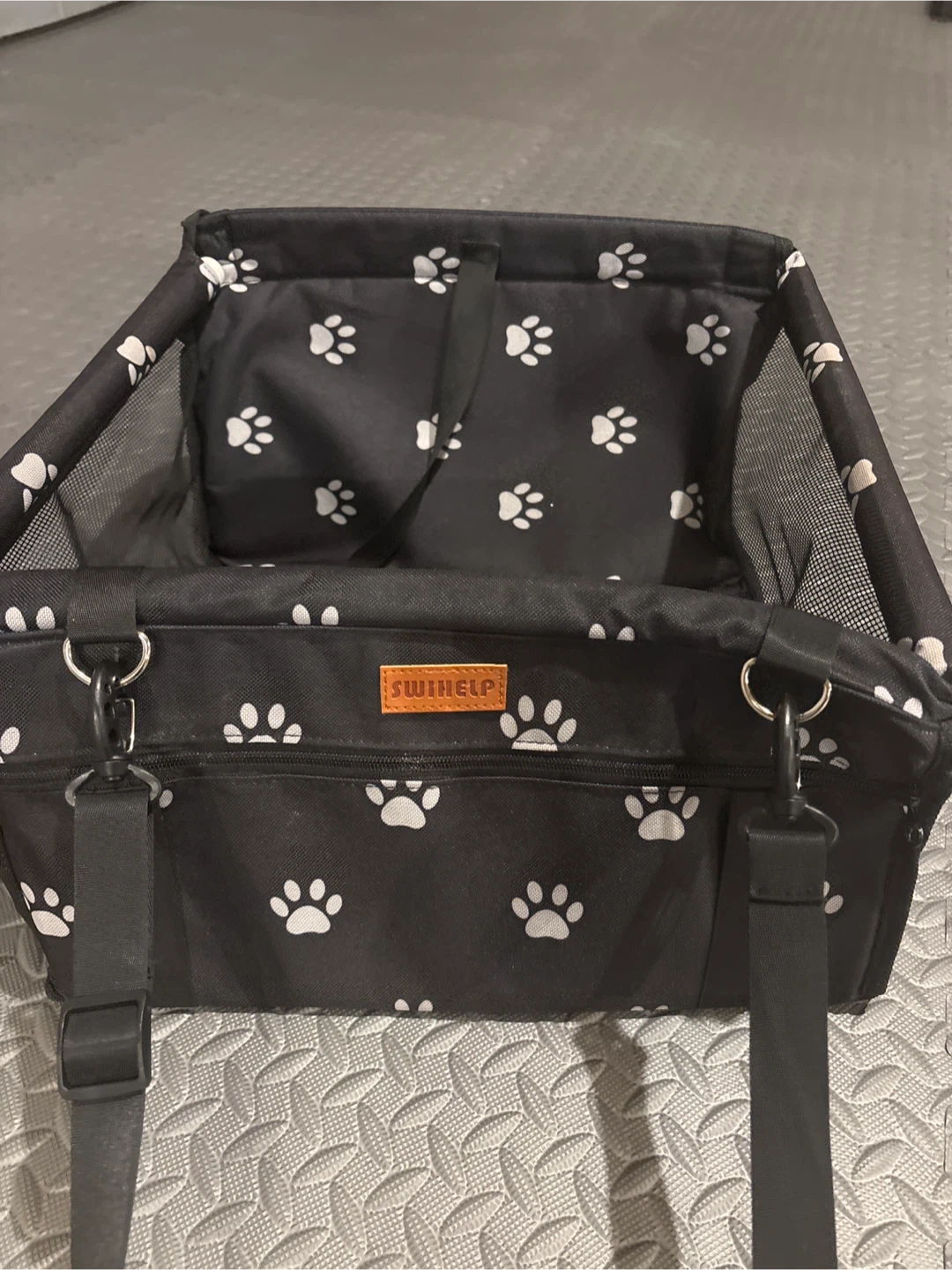 SWINELP Black Paw Print Pet Car Seat Booster - photo 3