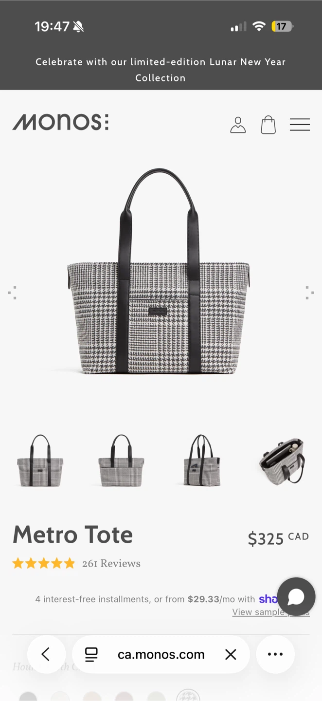 Monos Metro Tote - Houndstooth Pattern - photo 2