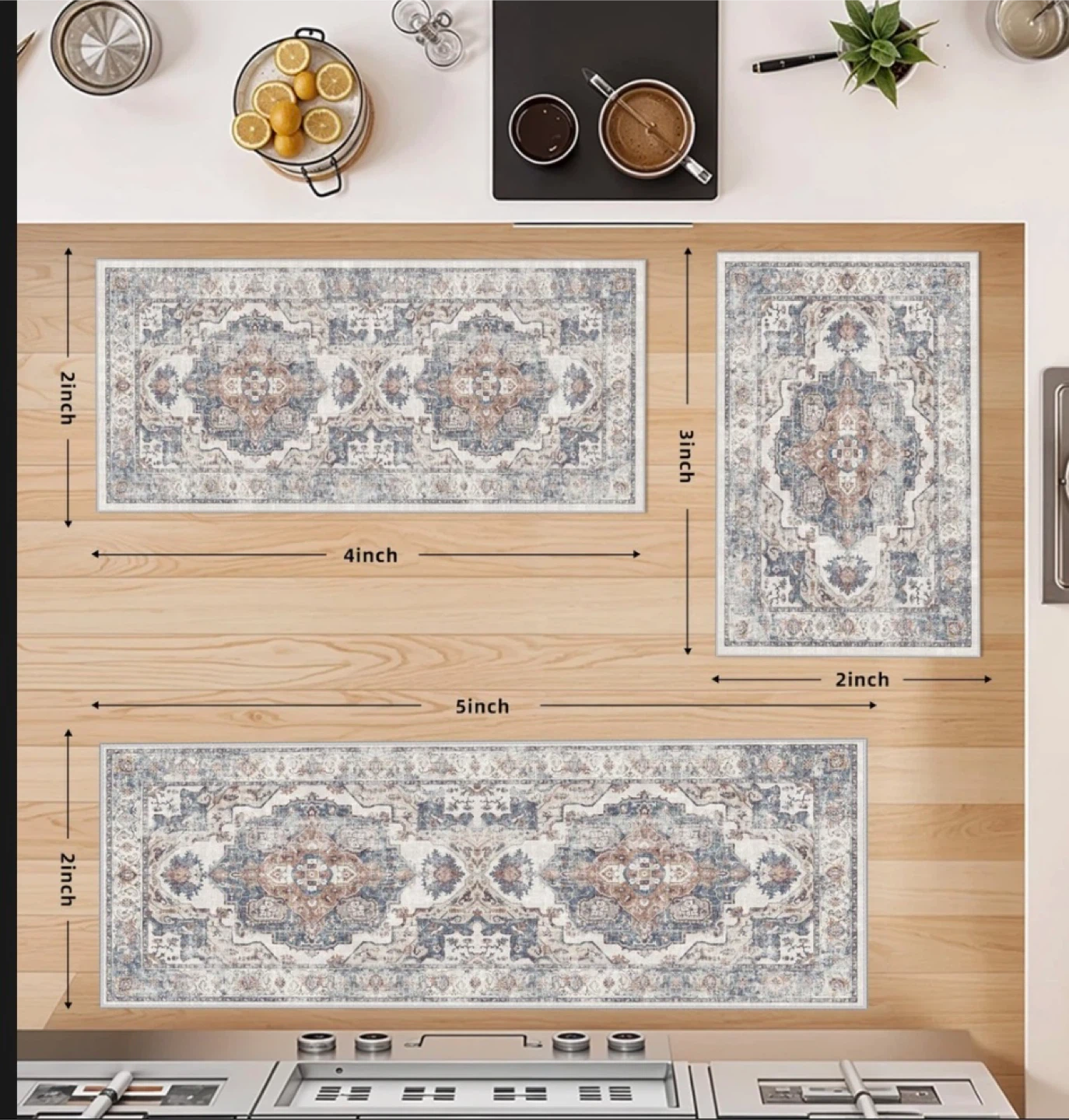 4-Piece Vintage Style Kitchen Rug Set - photo 4