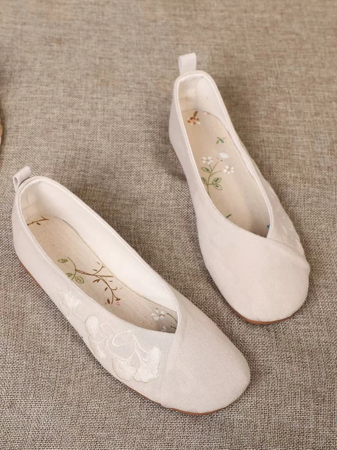 Embroidered Linen Flats - Beige Size7 - photo 4