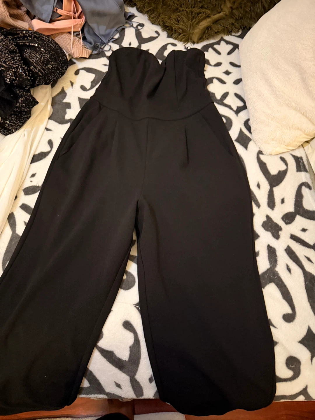 Express Black Strapless Wide Leg Jumpsuit Size 0