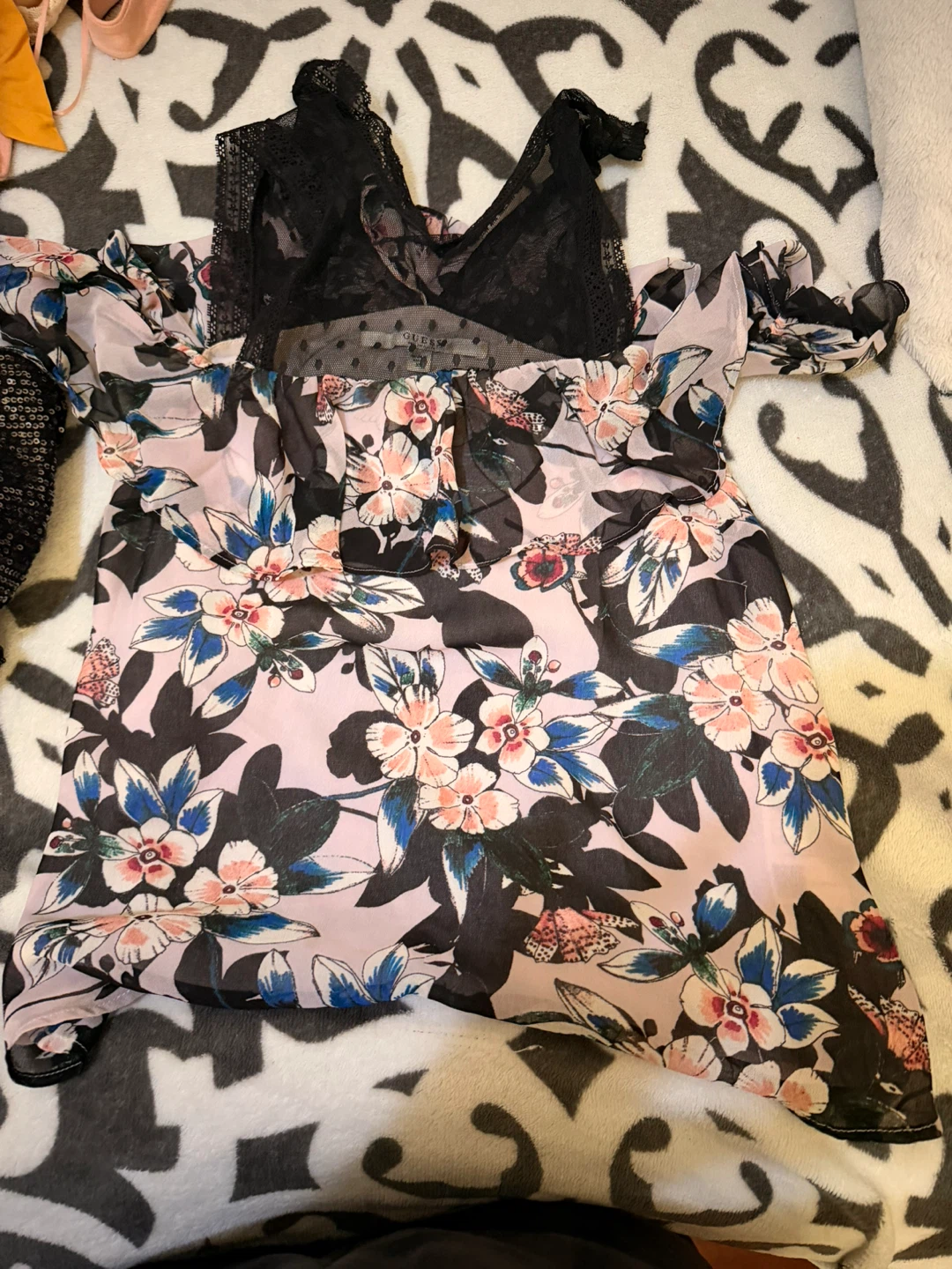 Guess Los Angeles Floral Print Sheer Top XS