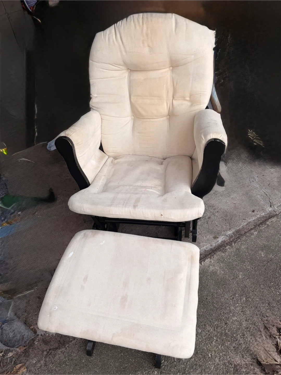 Cream Upholstered Glider Chair with Ottoman