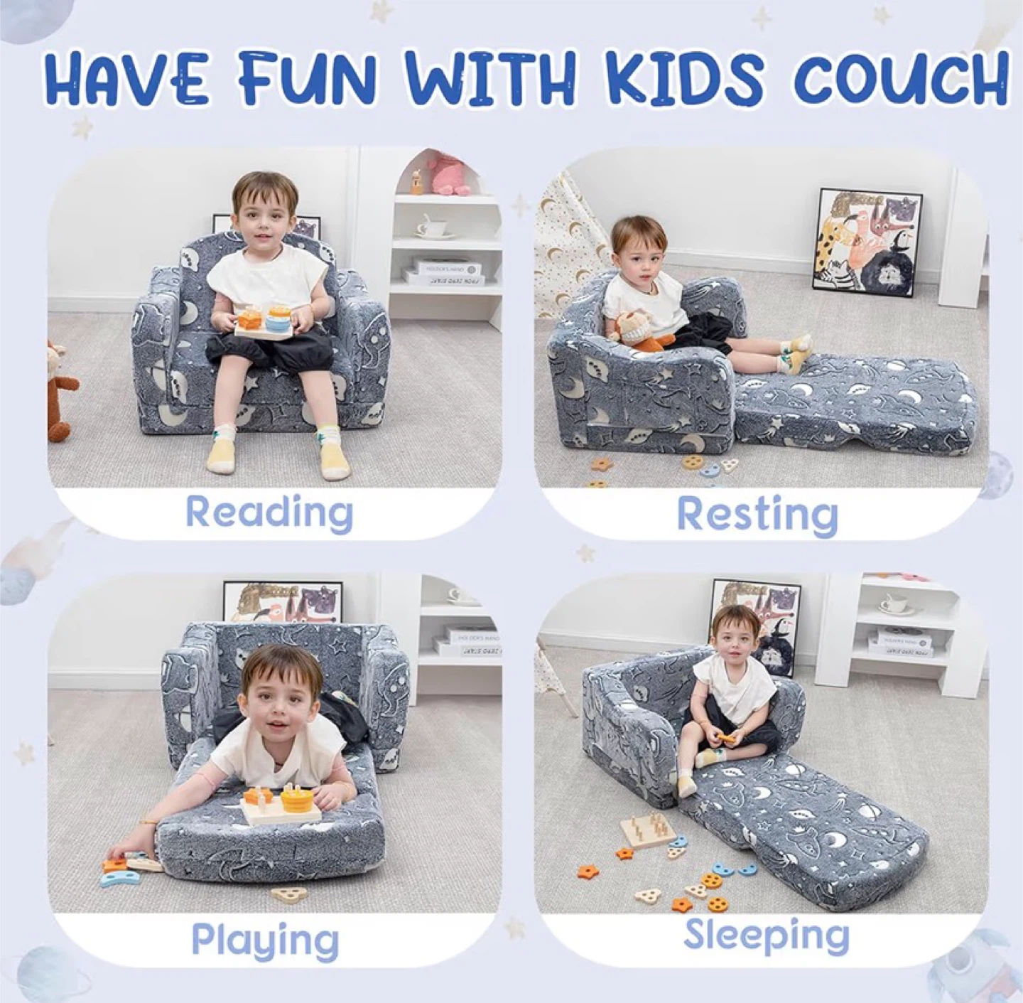 Kids Fluffy Glow-in-the-Dark Space Couch Chair - photo 5