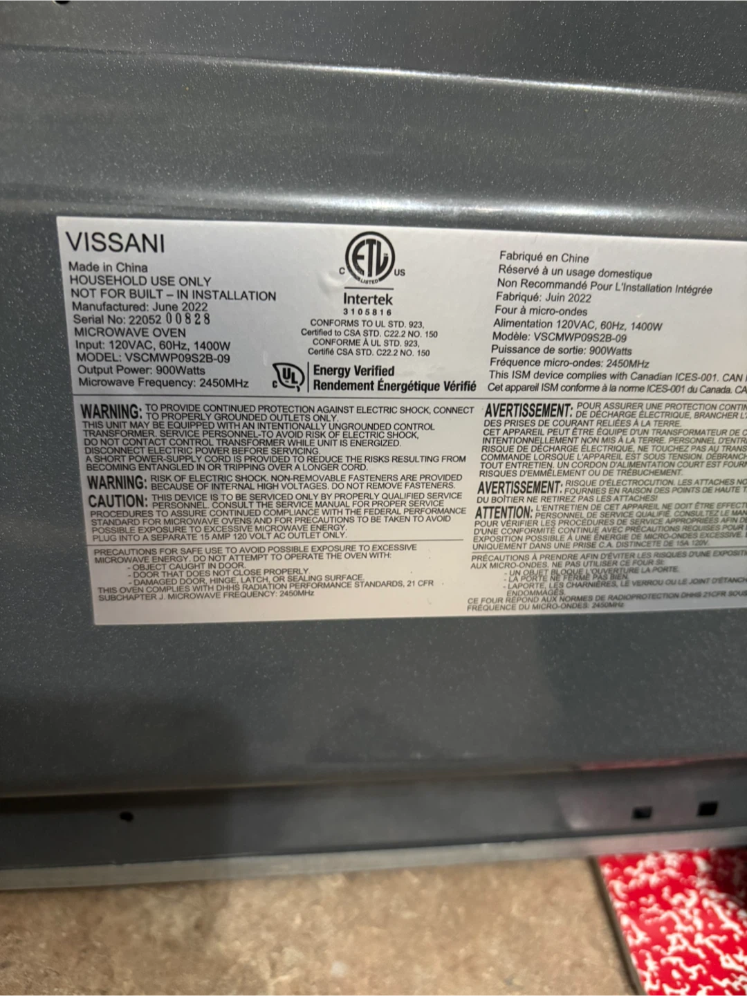 VISSANI 120V 1400W Microwave Oven - photo 2
