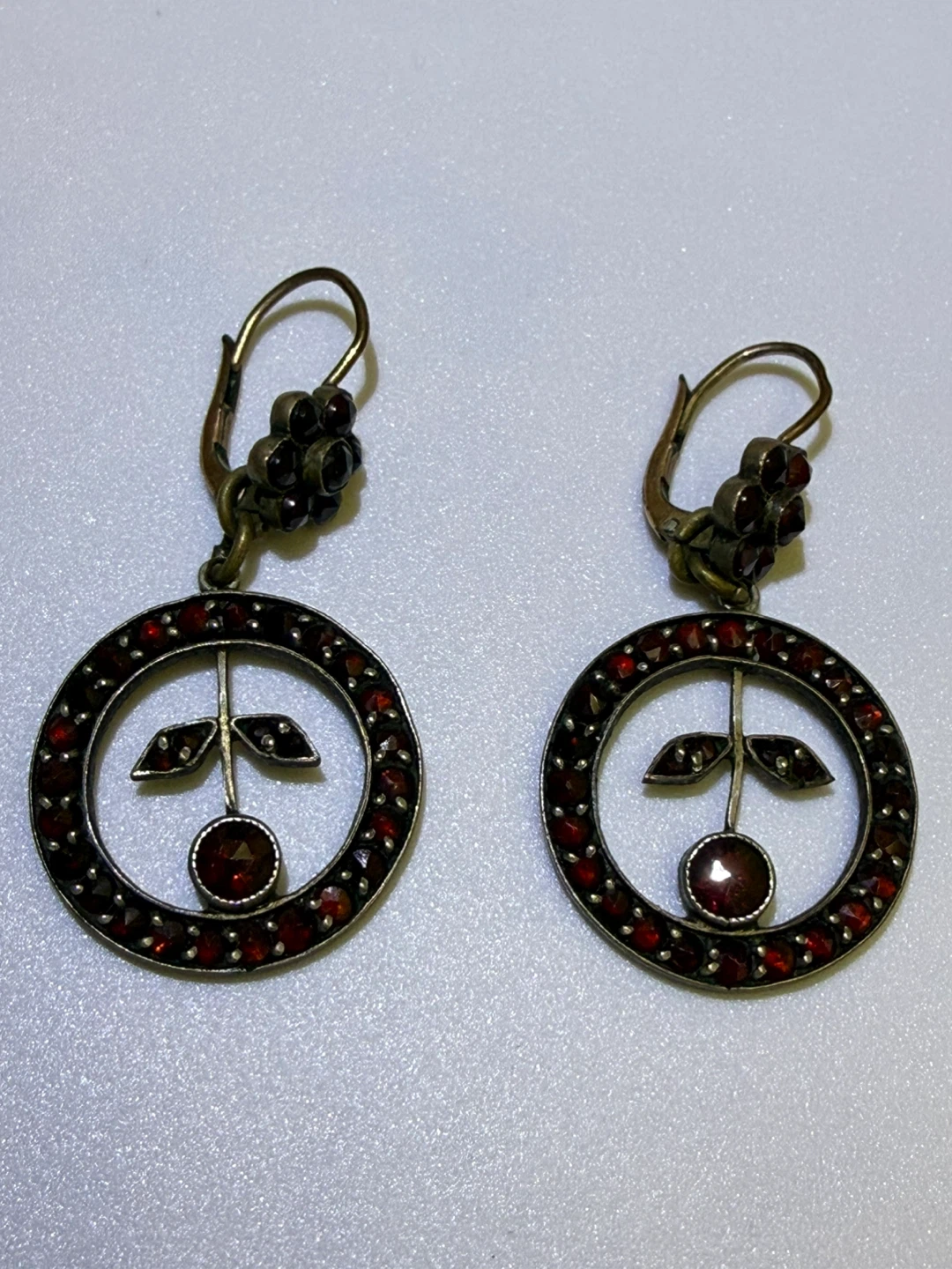 Vintage Garnet & Silver Tone Earrings - photo 2