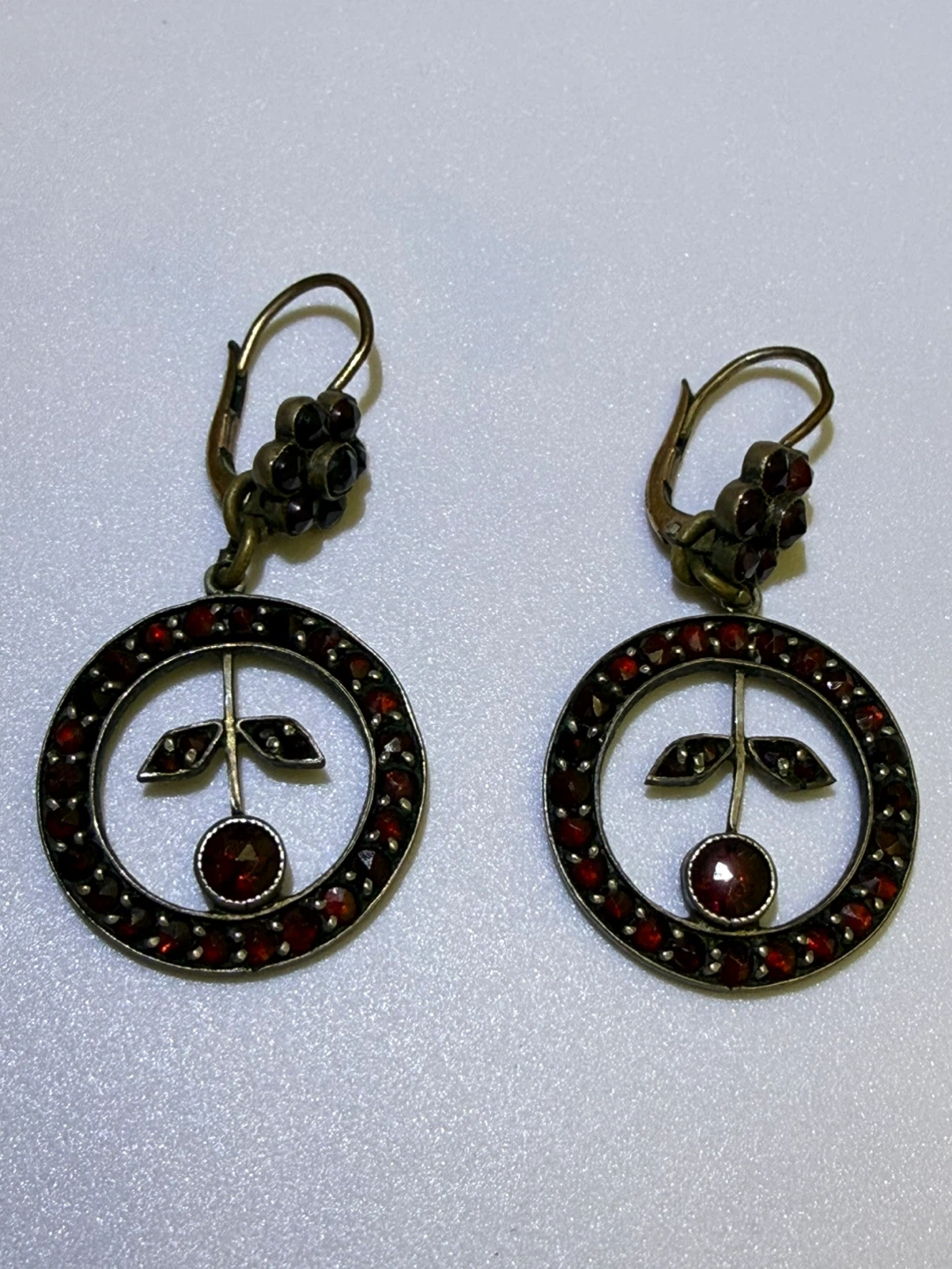 Vintage Garnet & Silver Tone Earrings