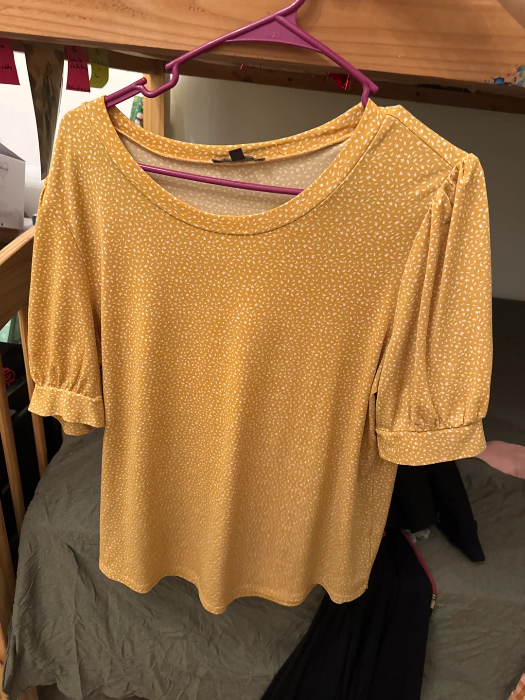 Women's Yellow Patterned Short Sleeve Top - Size M