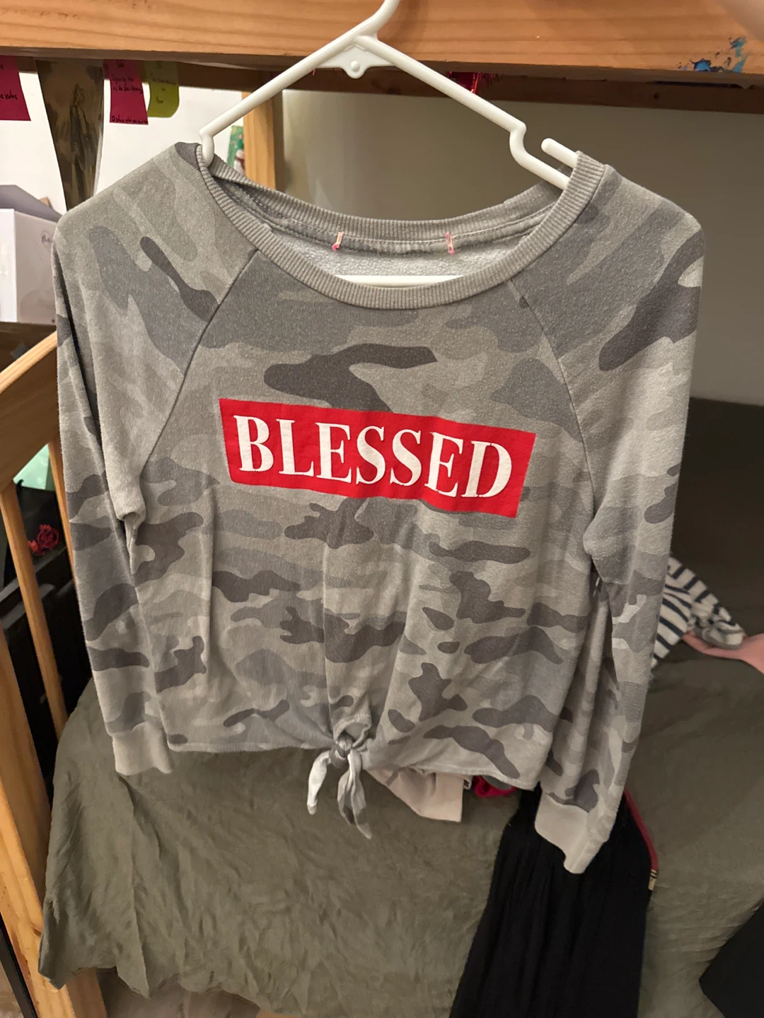 Camo Blessed Tie-Front Long Sleeve Top