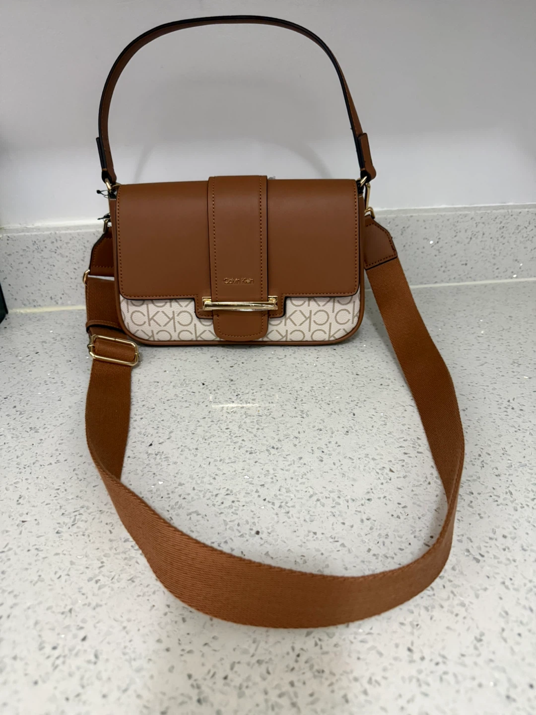 Calvin Klein Shoulder Bag - Brown & White Monogram