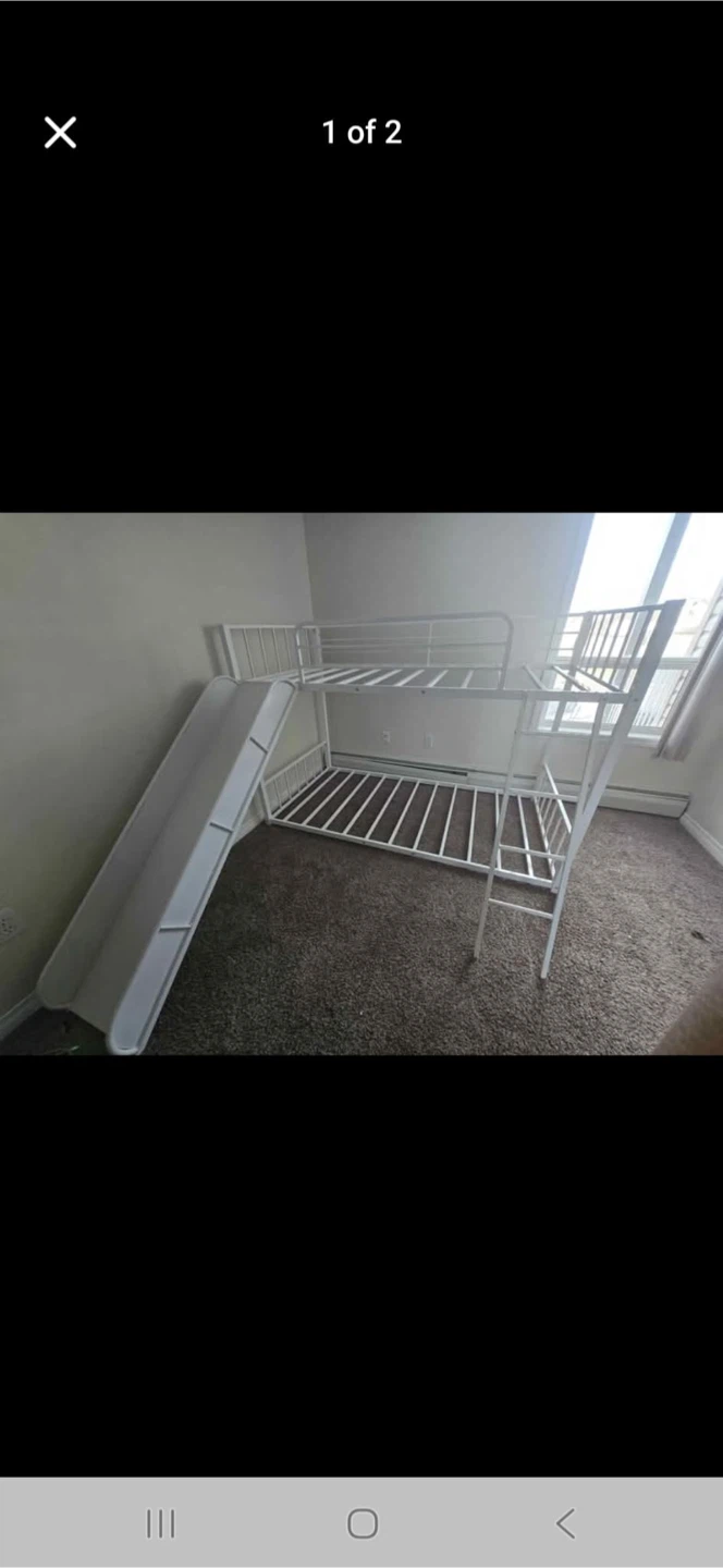 White Metal Bunk Bed with Slide - photo 2