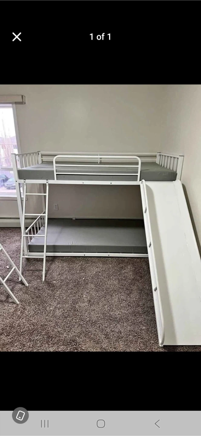 White Metal Bunk Bed with Slide