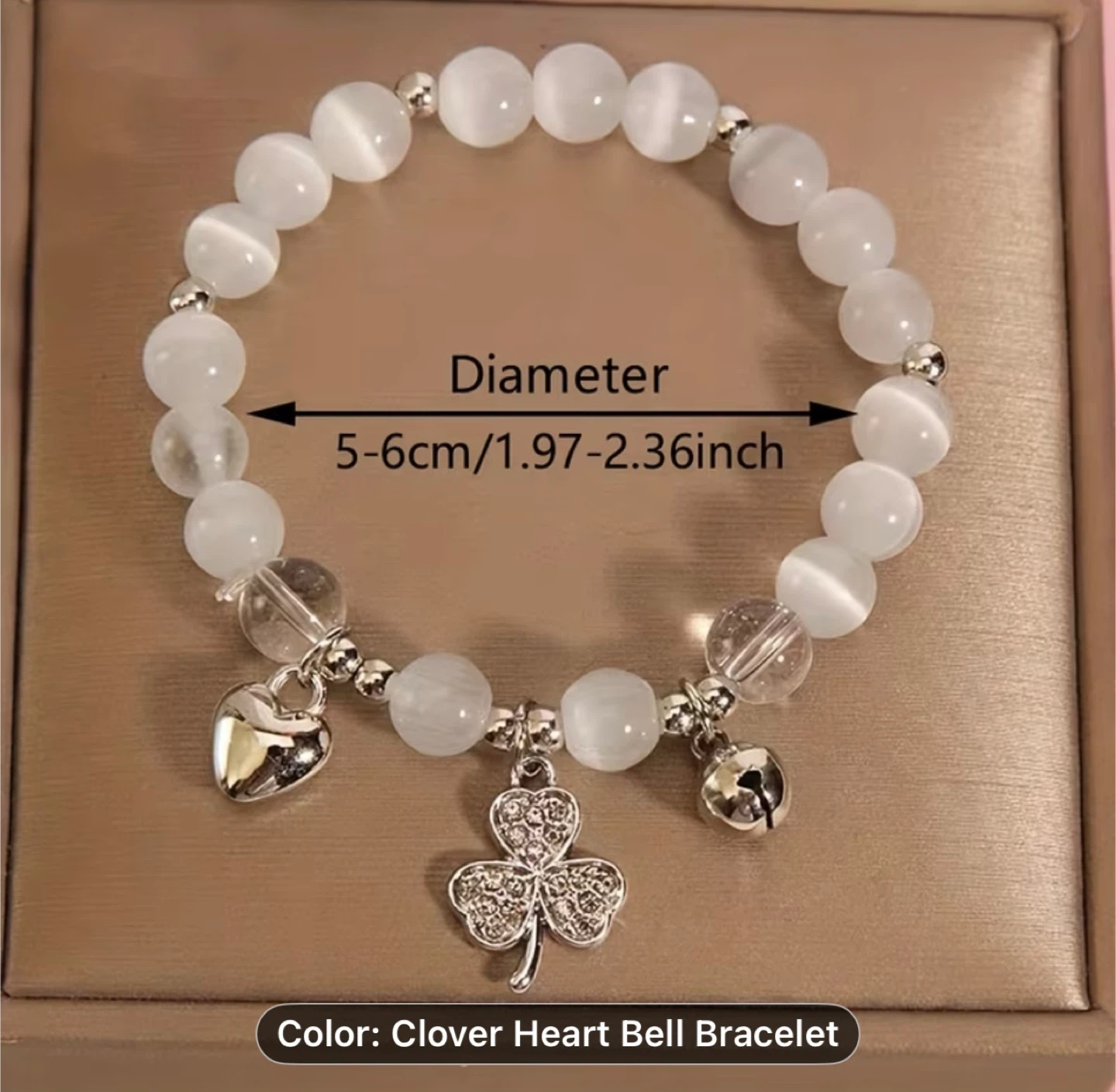 Clover Heart Bell Beaded Bracelet - White - photo 2