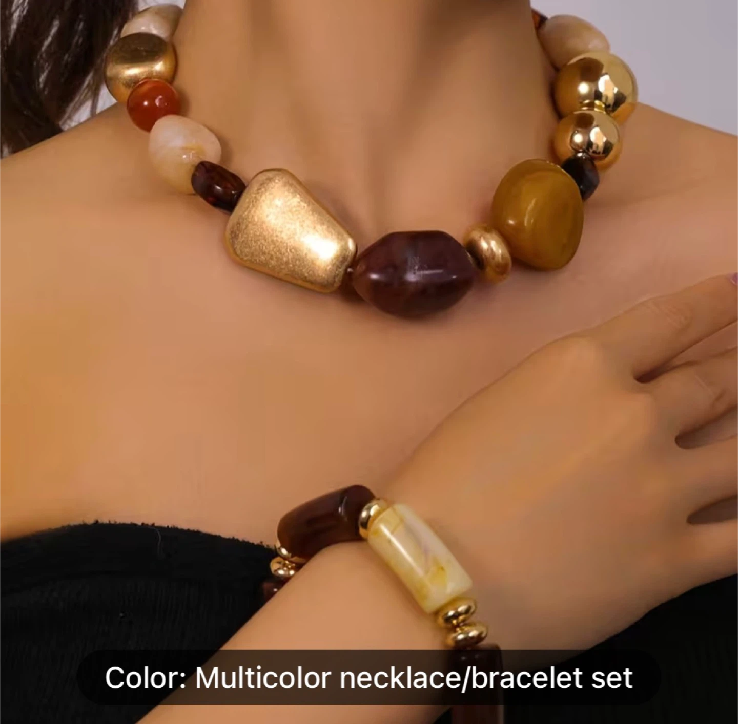 Multicolour Beaded Necklace and Bracelet Set