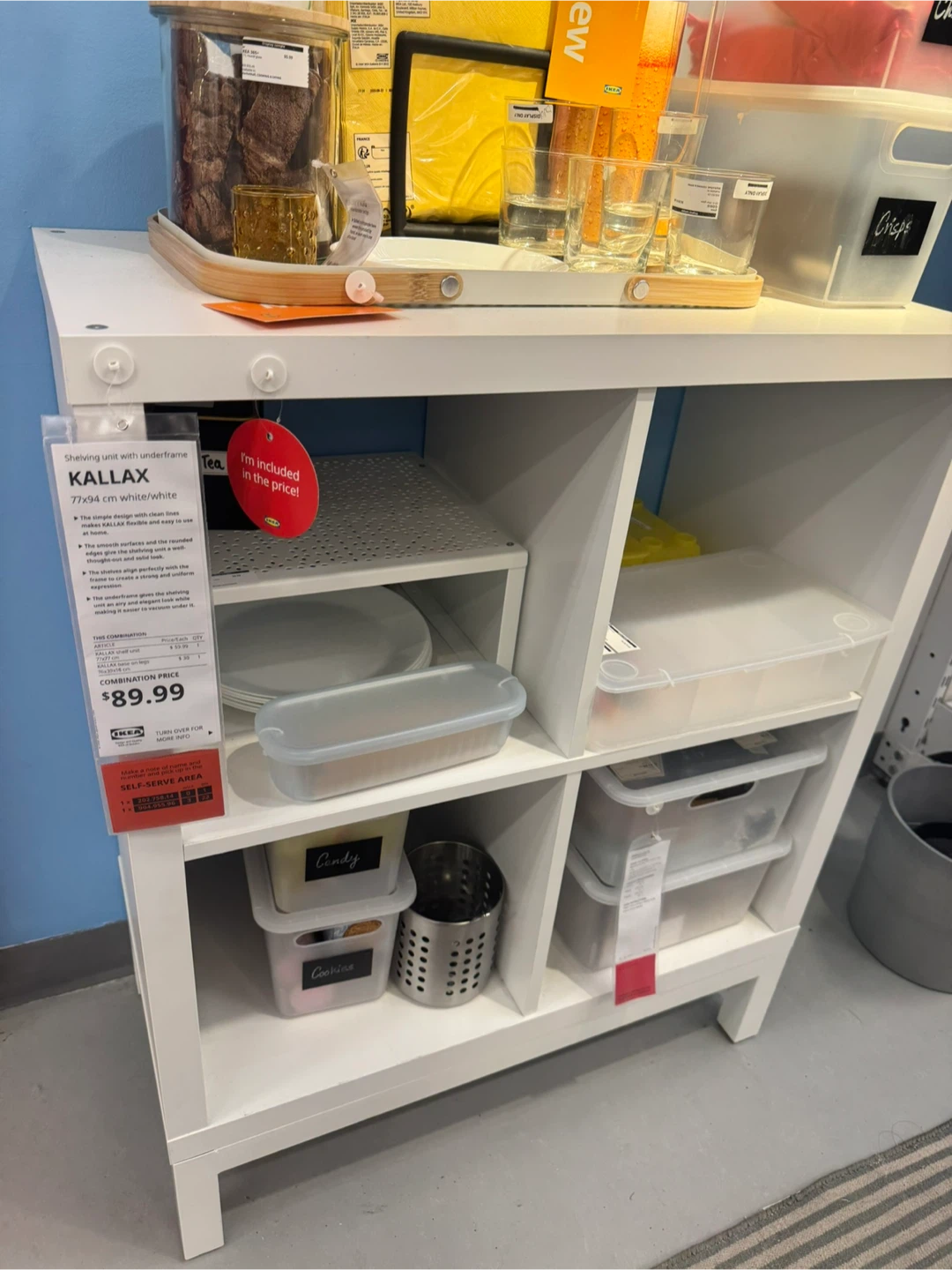 IKEA KALLAX Shelving Unit with Underframe, White/White