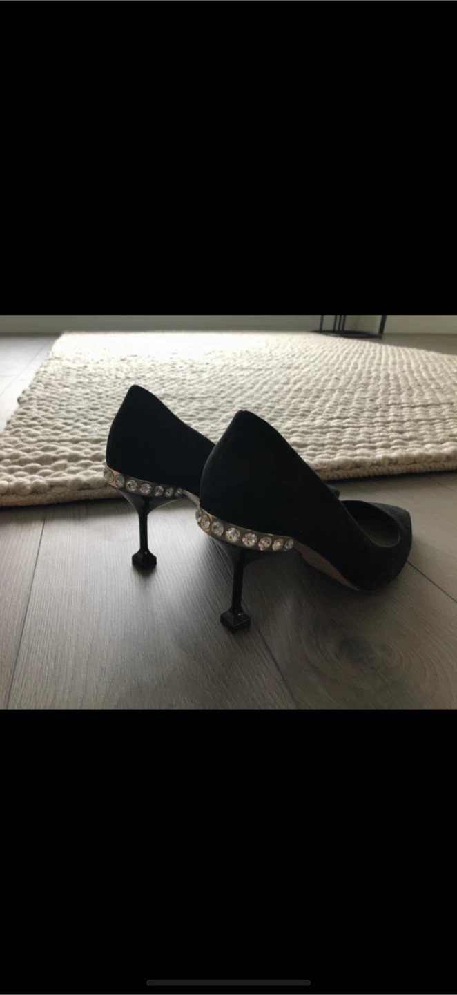 Miu Miu Black Suede Crystal Embellished Heels - Size 9.5