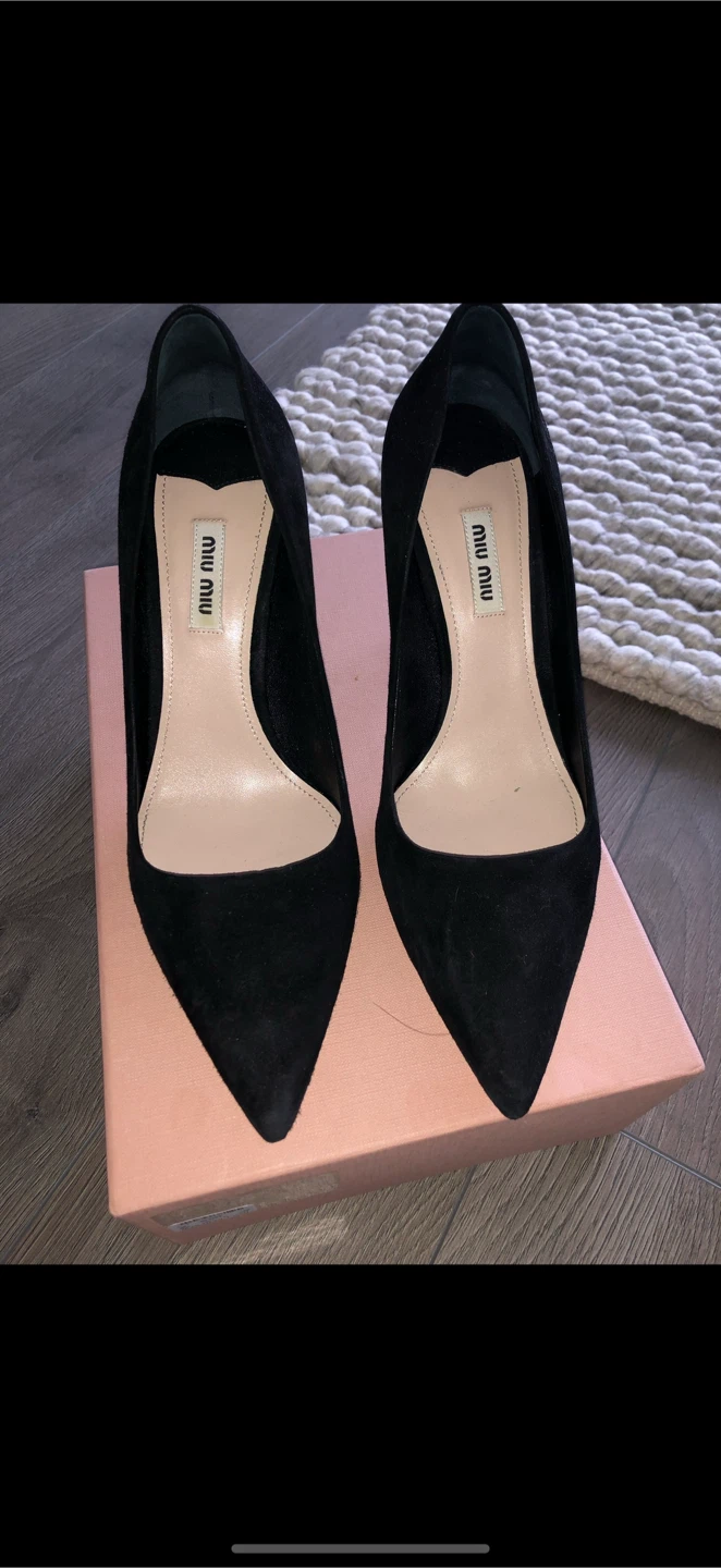 Miu Miu Black Suede Crystal Embellished Heels - Size 9.5 - photo 2