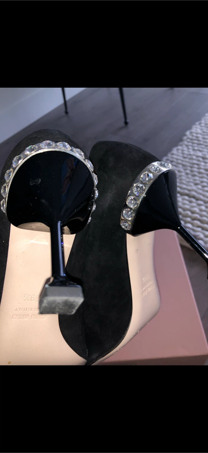 Miu Miu Black Suede Crystal Embellished Heels - Size 9.5 - photo 3