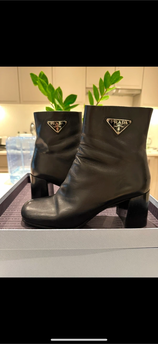 Prada Black Leather Ankle Boots