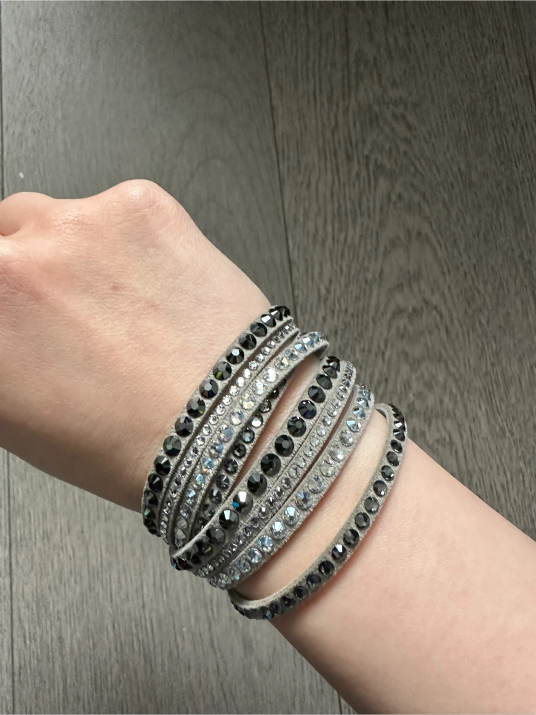 Swarovski Grey Suede Wrap Bracelet with Crystals