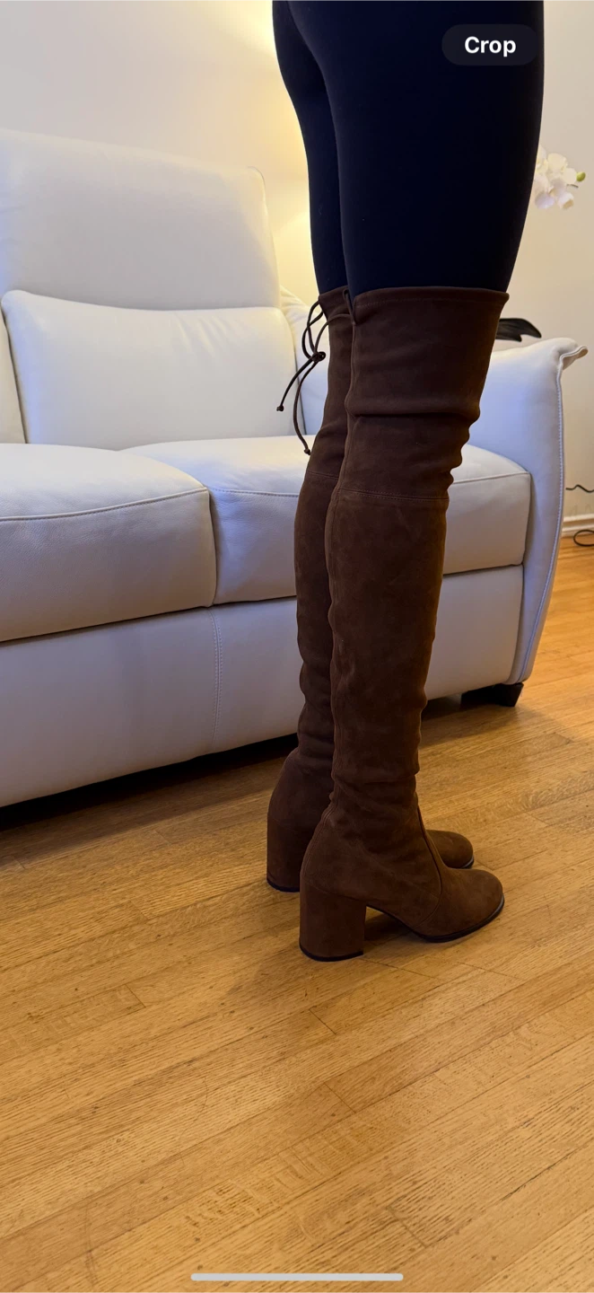 Brown Suede Over-the-Knee Boots with Lace-Up Detail - photo 2