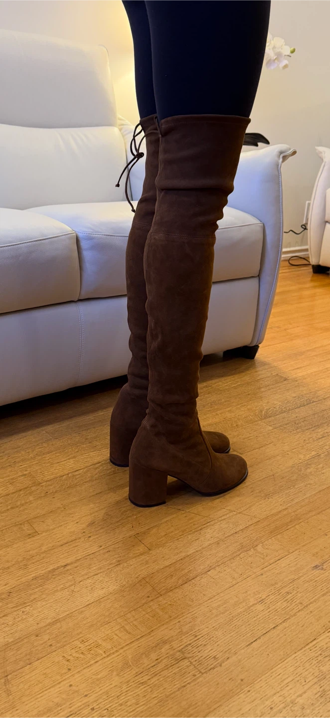 Brown Suede Over-the-Knee Boots with Lace-Up Detail - photo 4